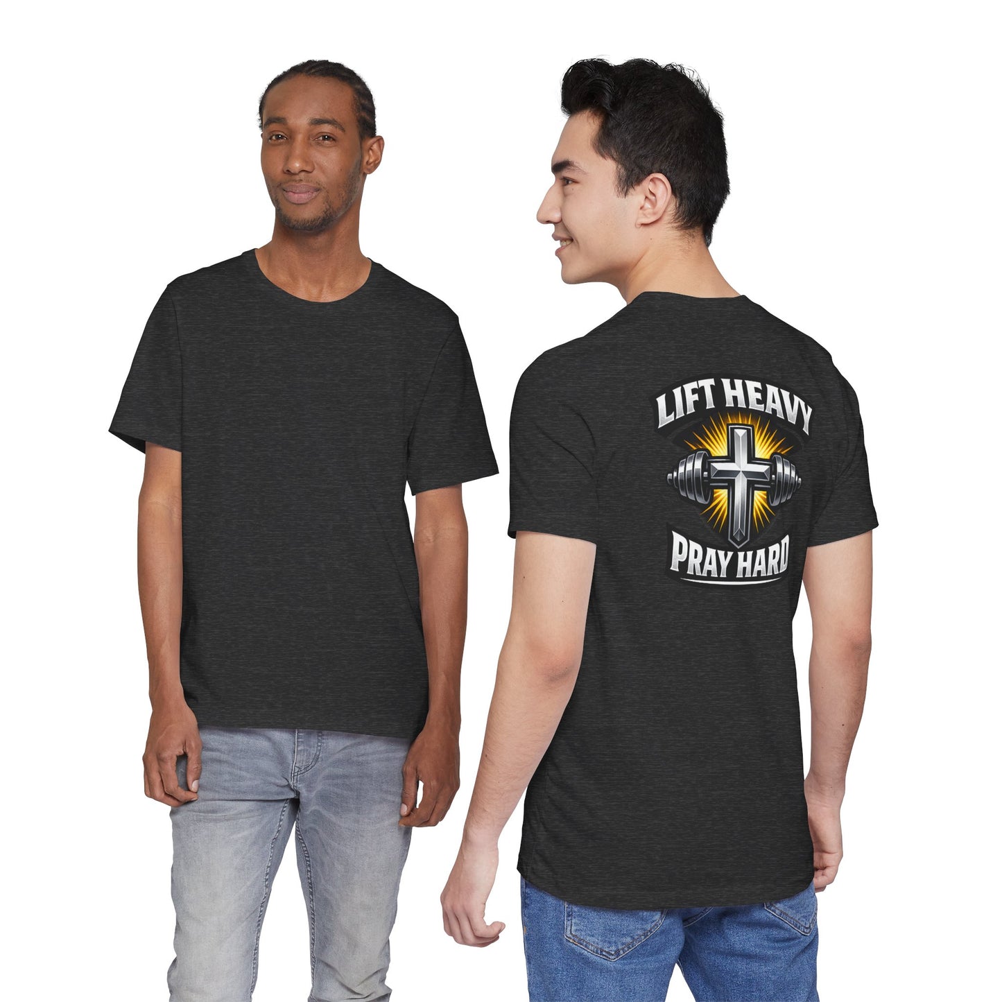 Lift Heavy Pray Hard T‑Shirt — Christian Fitness Gym Tee