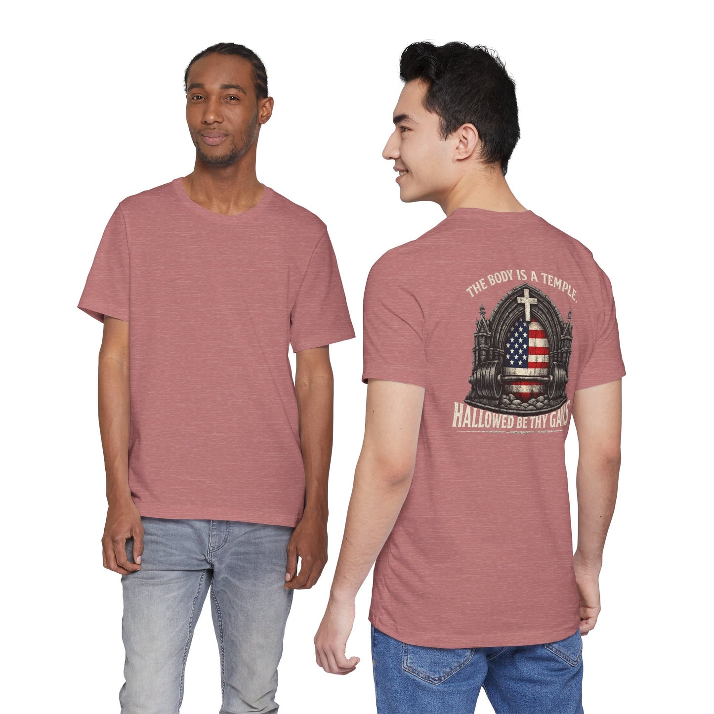 Patriotic Gym Tee — “The Body Is a Temple” American Flag Fitness T-Shirt
