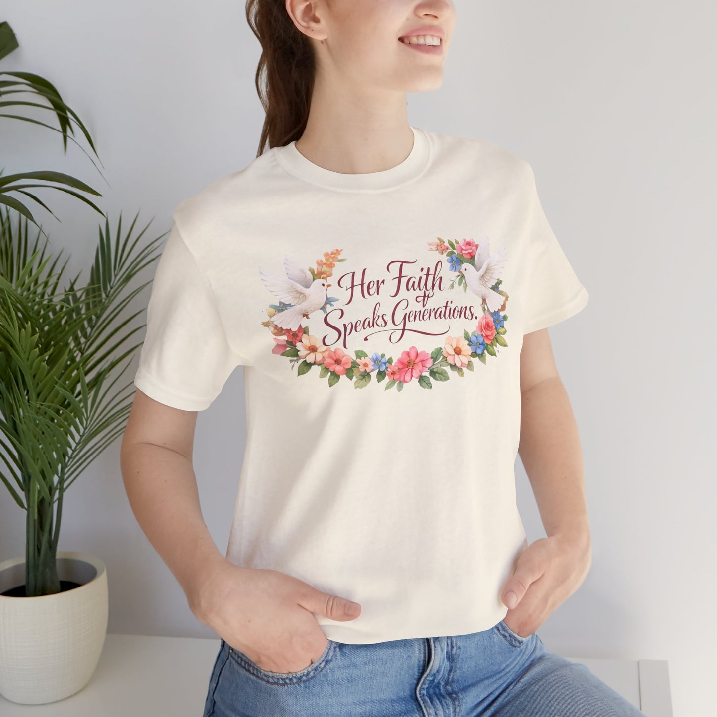 Her Faith Speaks Generations T-Shirt — Floral Christian Inspirational Tee