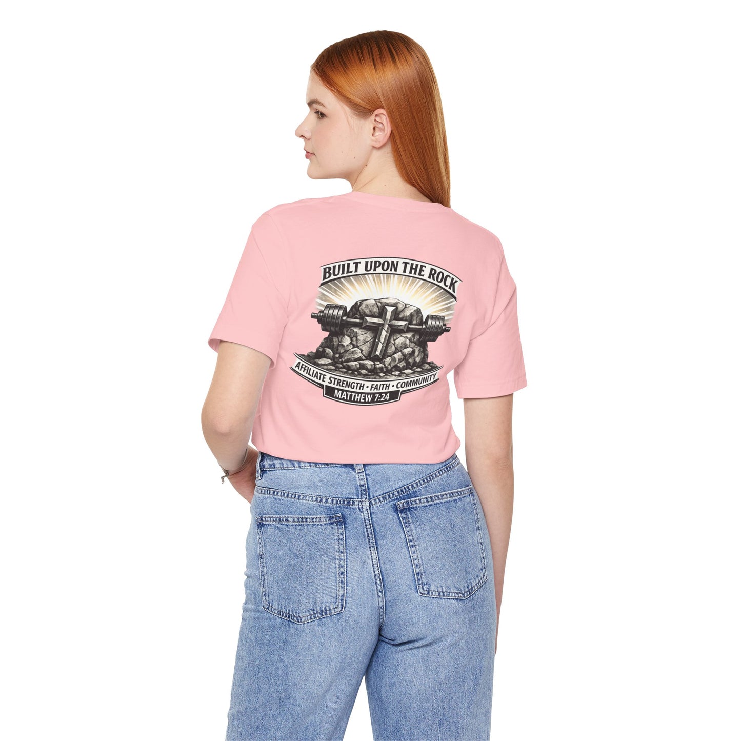 Built Upon the Rock T‑Shirt — Christian Faith Matthew 7:24 Graphic Tee