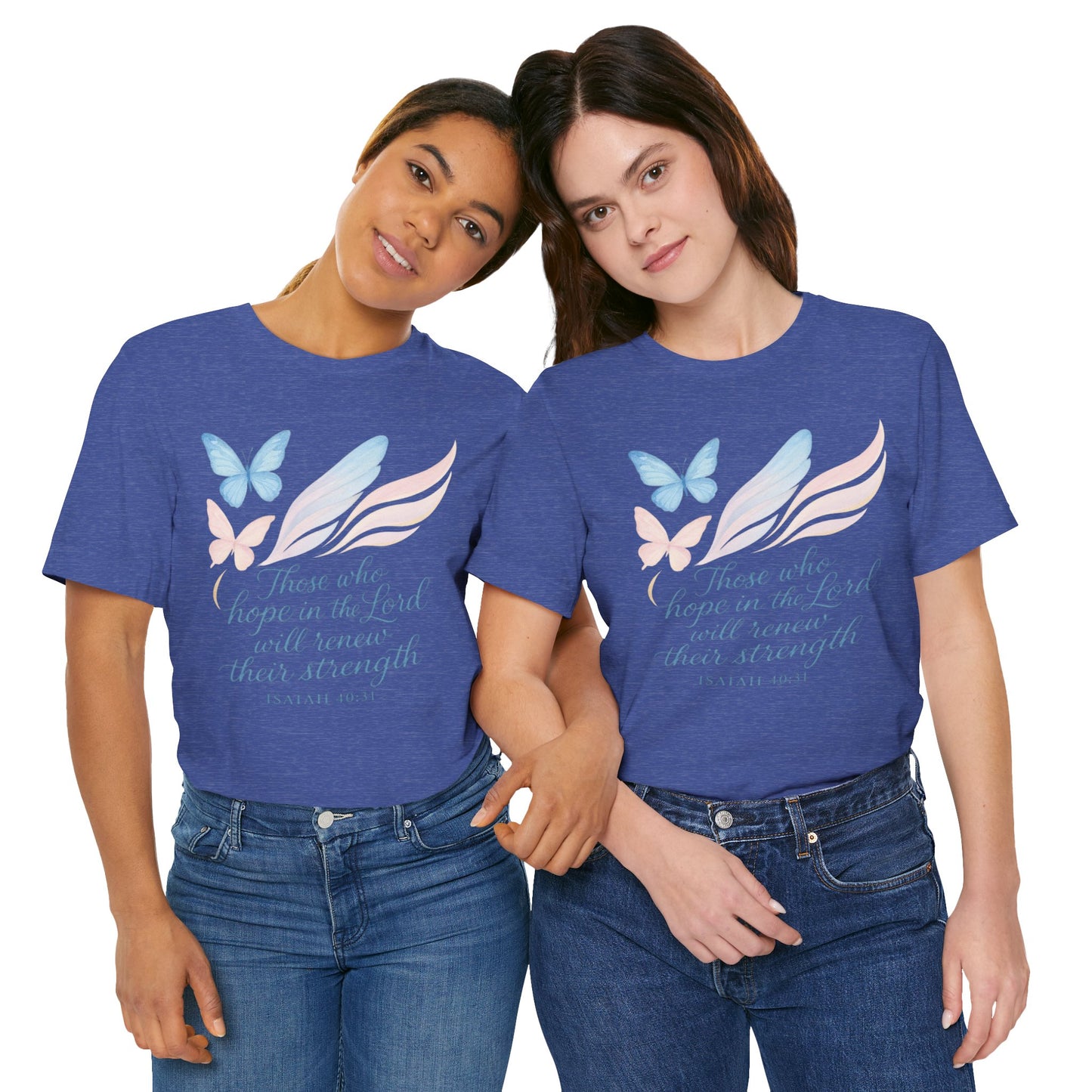 Inspirational Scripture T-Shirt – "Those Who Hope in the Lord" Isaiah 40:31, Pastel Butterflies
