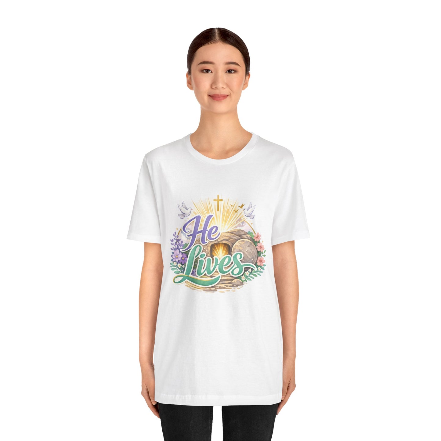 He Lives Jesus Tomb Tee — Christian Easter T‑Shirt