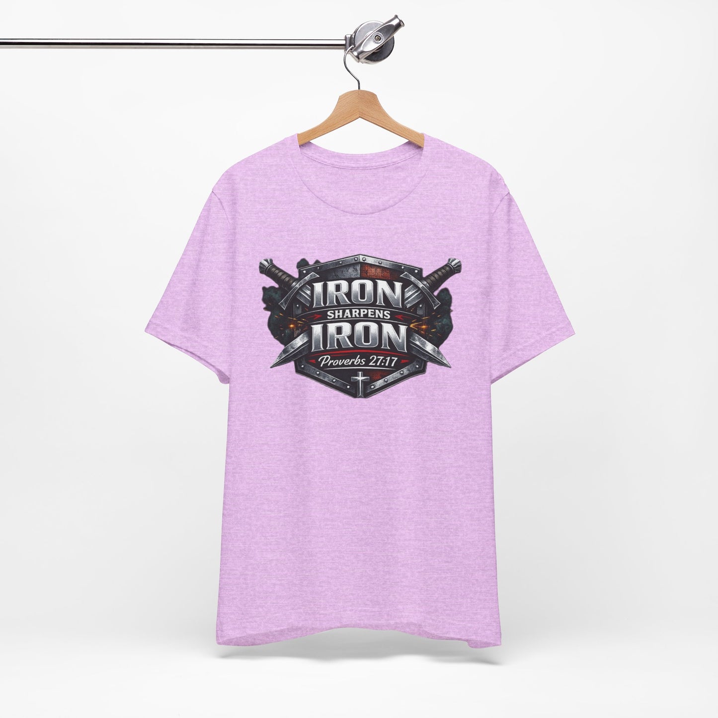Iron Sharpens Iron T-Shirt — Faith-Based Proverbs 27:17 Graphic Tee