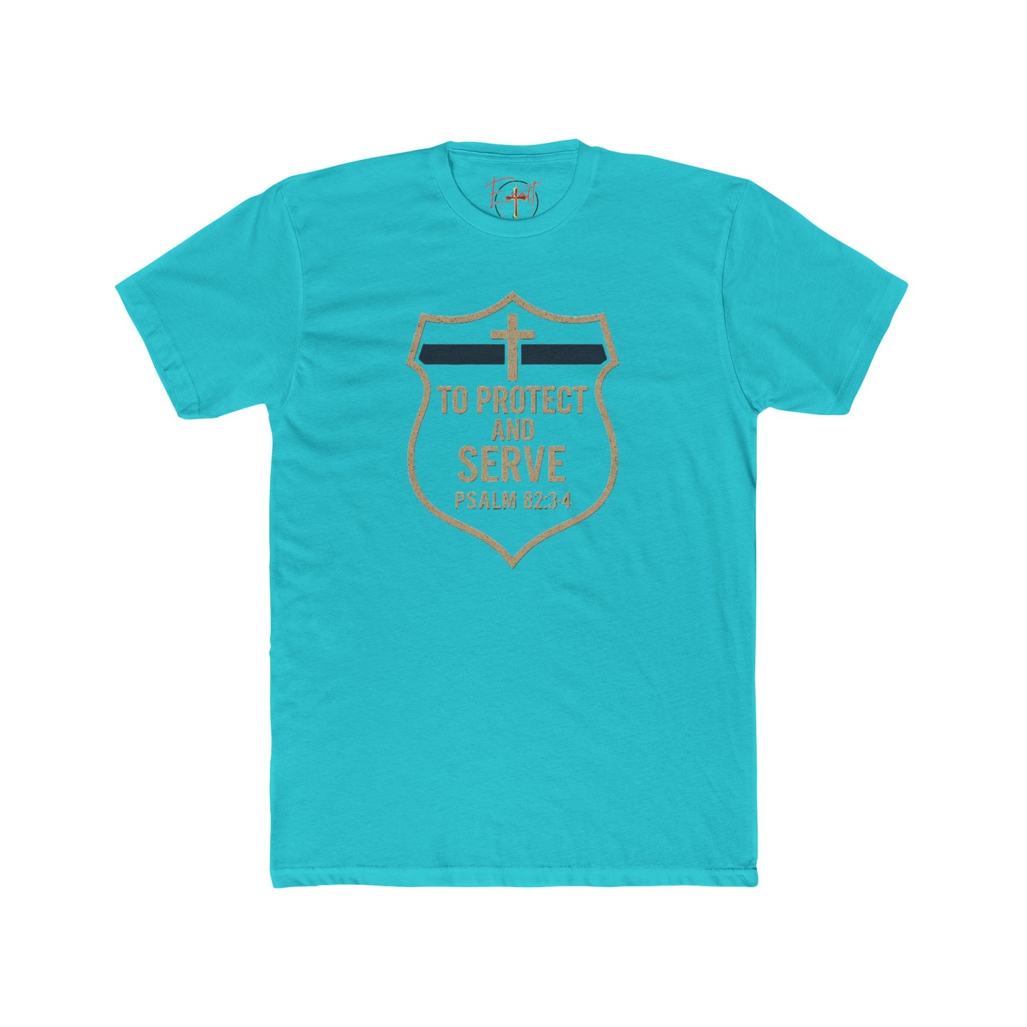 Blue Line "Serve and Protect" Christian Cross T-Shirt