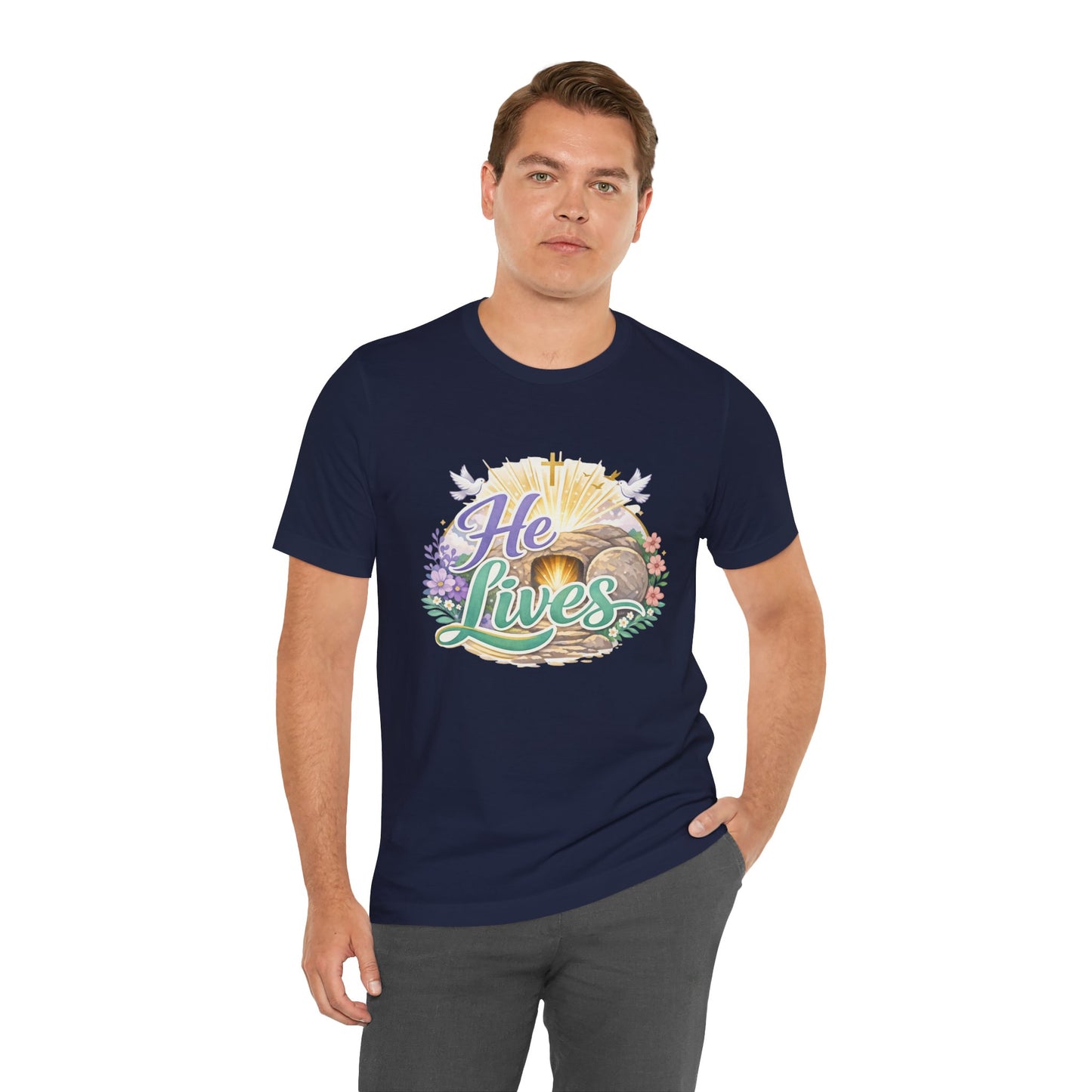 He Lives Jesus Tomb Tee — Christian Easter T‑Shirt