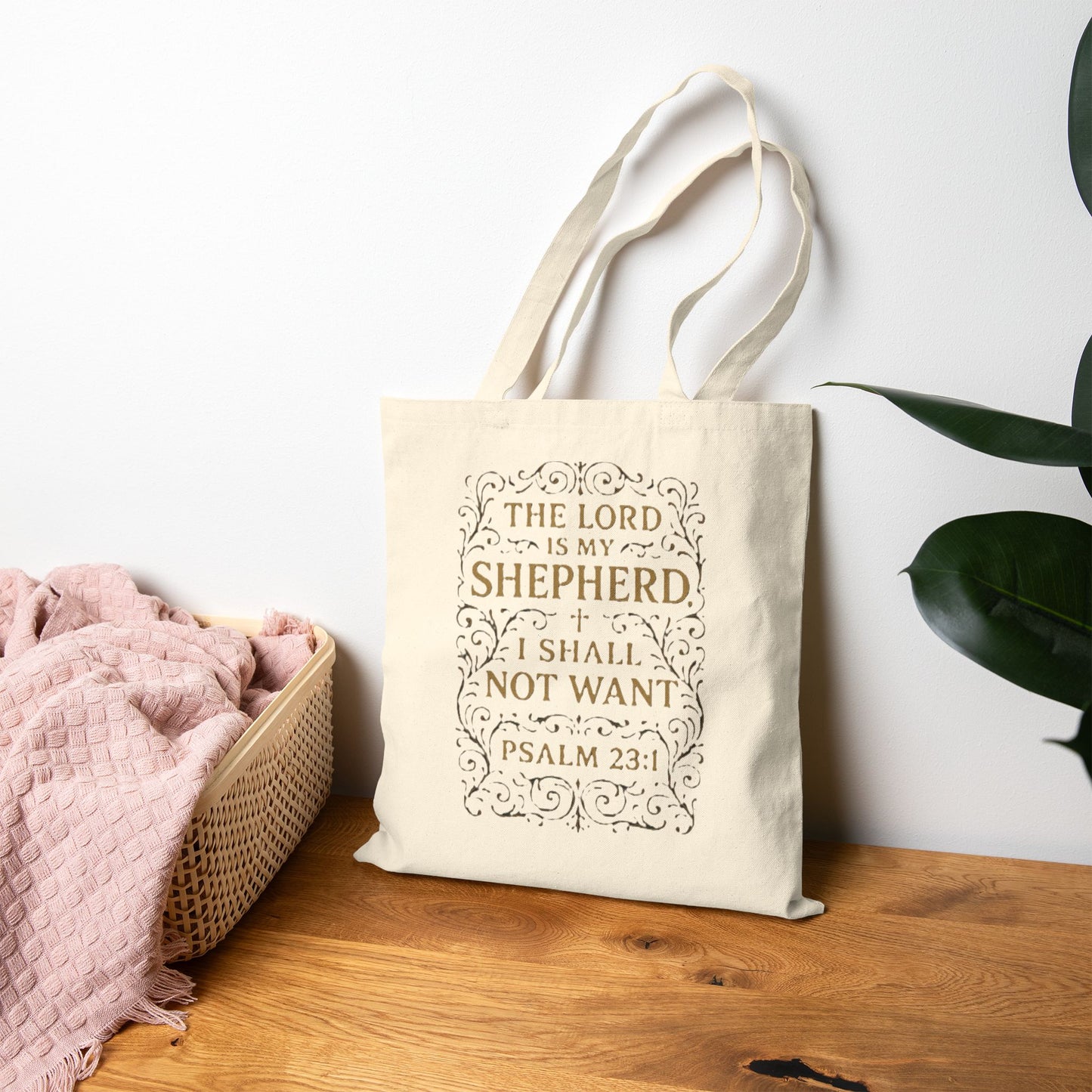 Psalm 23 Cotton Canvas Tote Bag — "The Lord Is My Shepherd" Bible Verse Tote