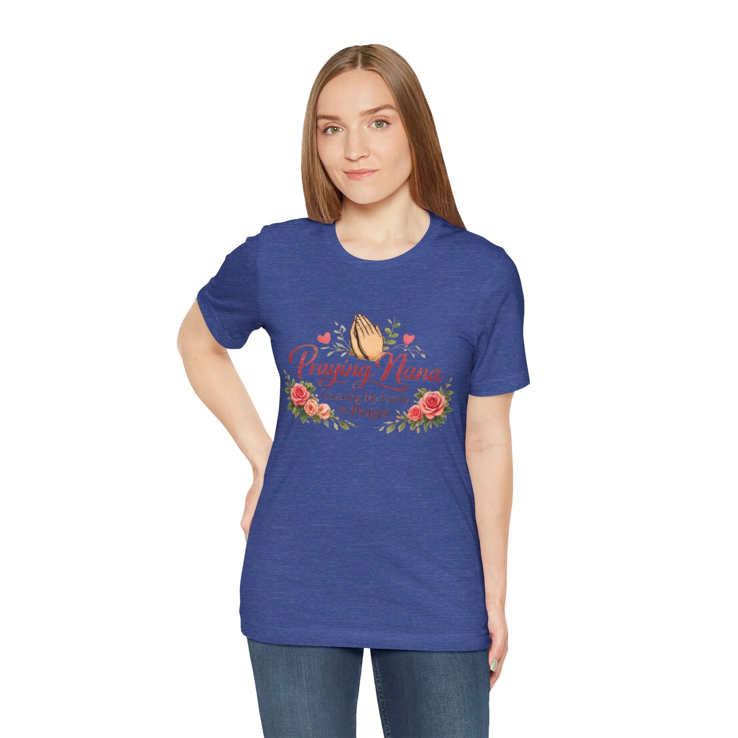 Praying Nana T-Shirt – Floral Praying Hands "Covering My Family in Prayer" Grandma Gift