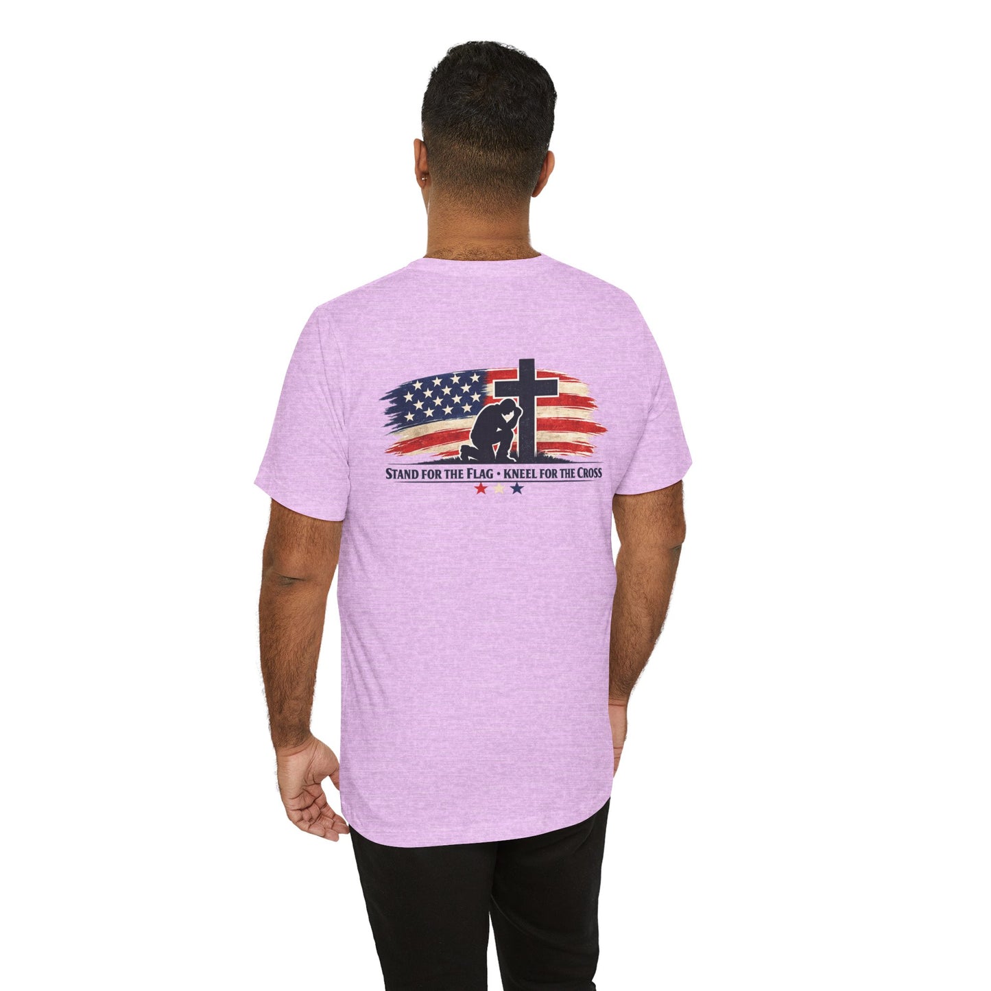 Patriotic Cross Tee – "Stand for the Flag, Kneel for the Cross" Short Sleeve T-Shirt