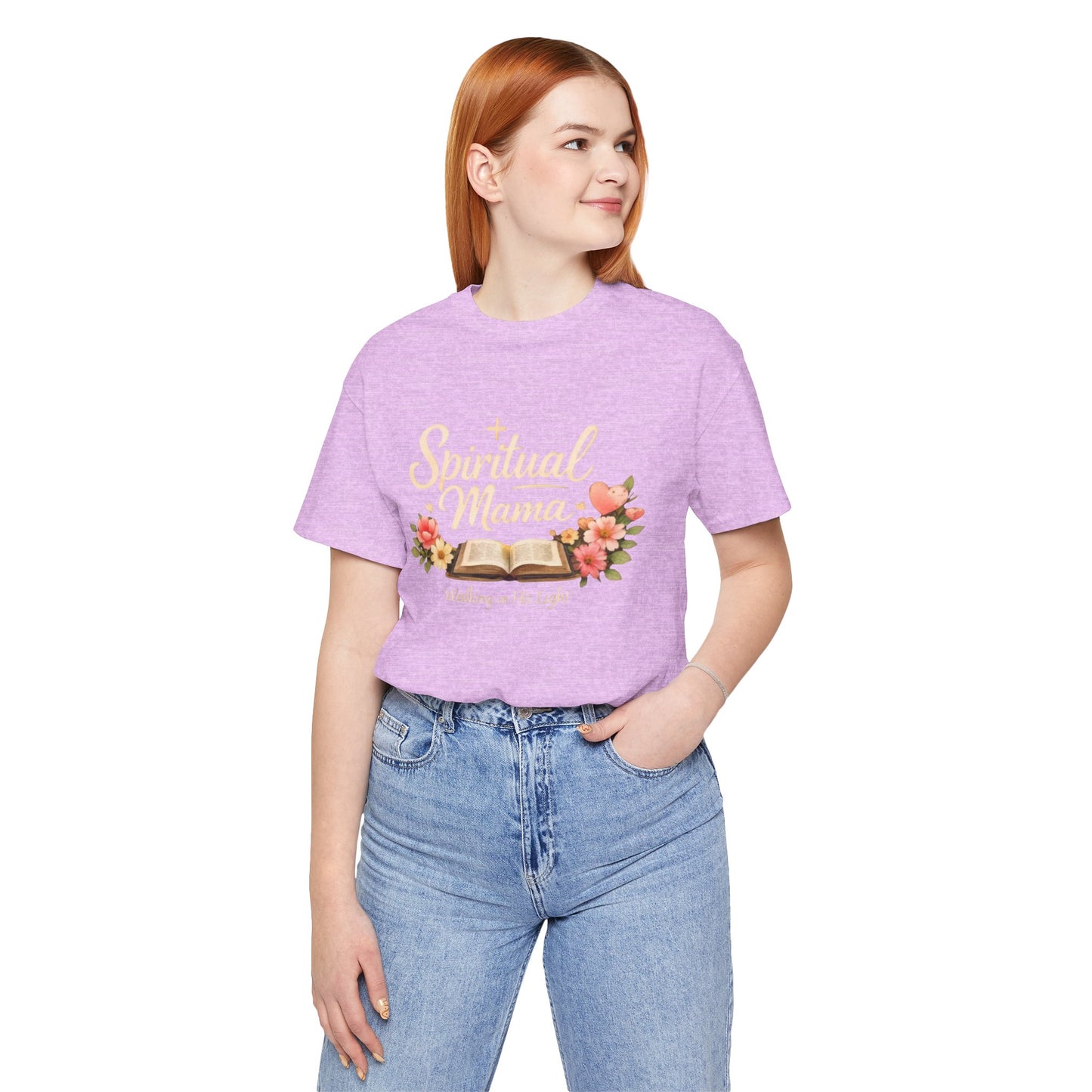 Spiritual Mama T-Shirt — "Walking in His Light" Floral Bible Tee