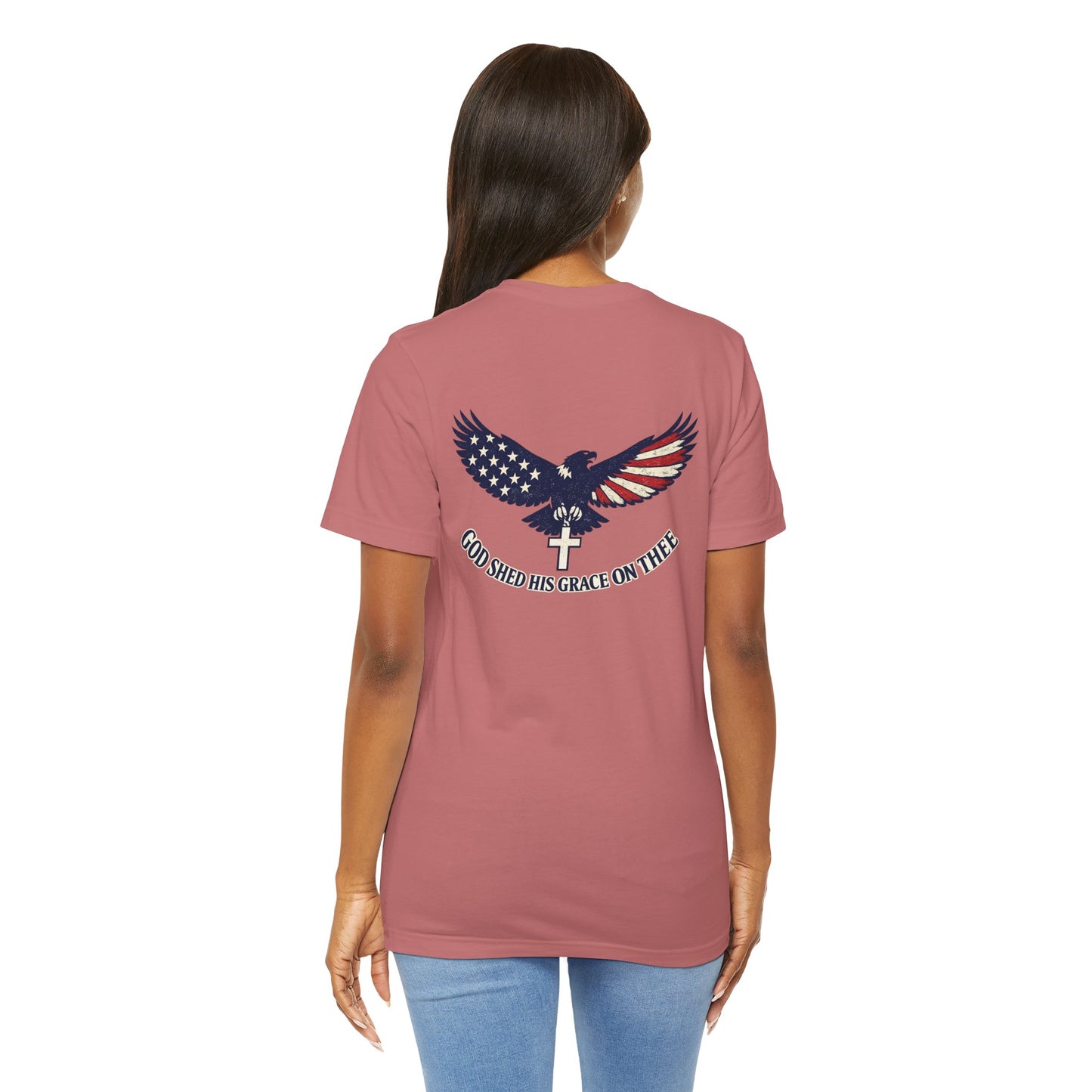 Patriotic Eagle T‑Shirt — "God Shed His Grace on Thee" Back Graphic Tee