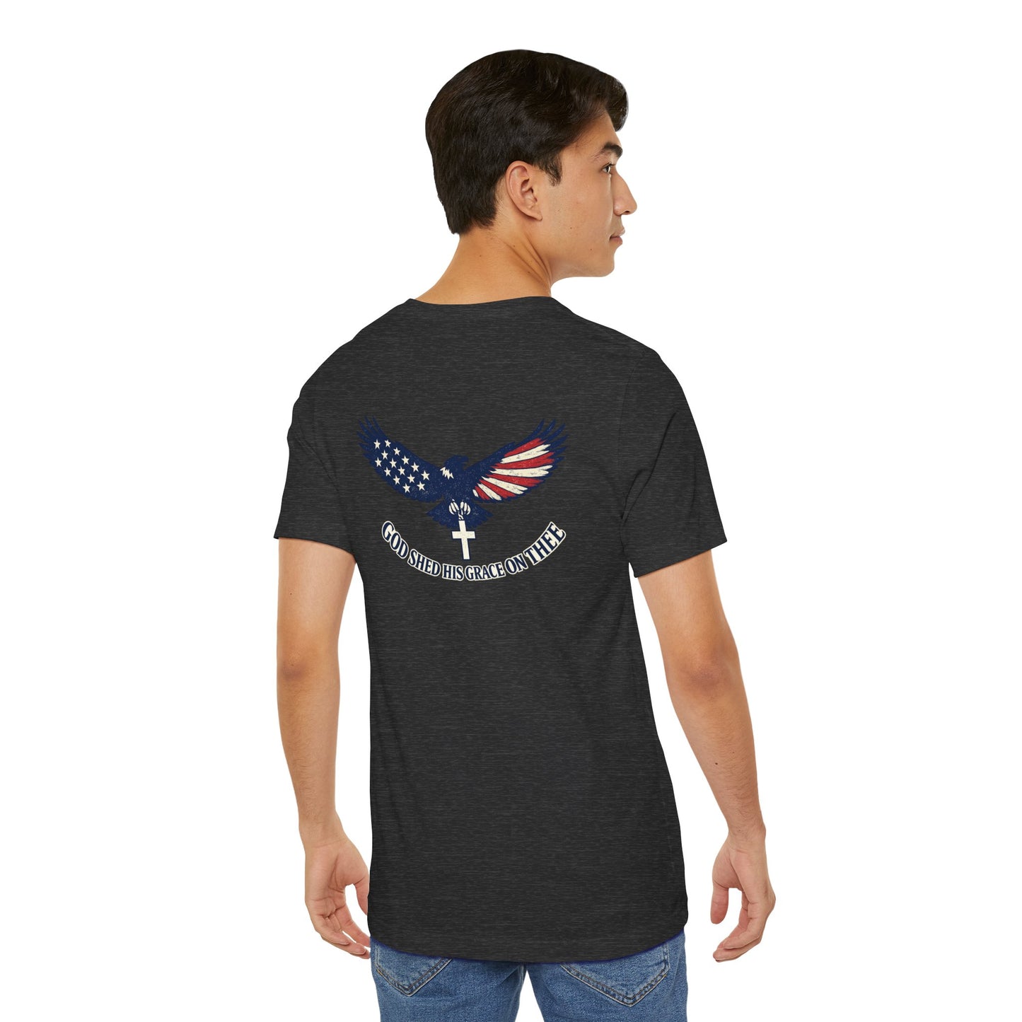 Patriotic Eagle T‑Shirt — "God Shed His Grace on Thee" Back Graphic Tee