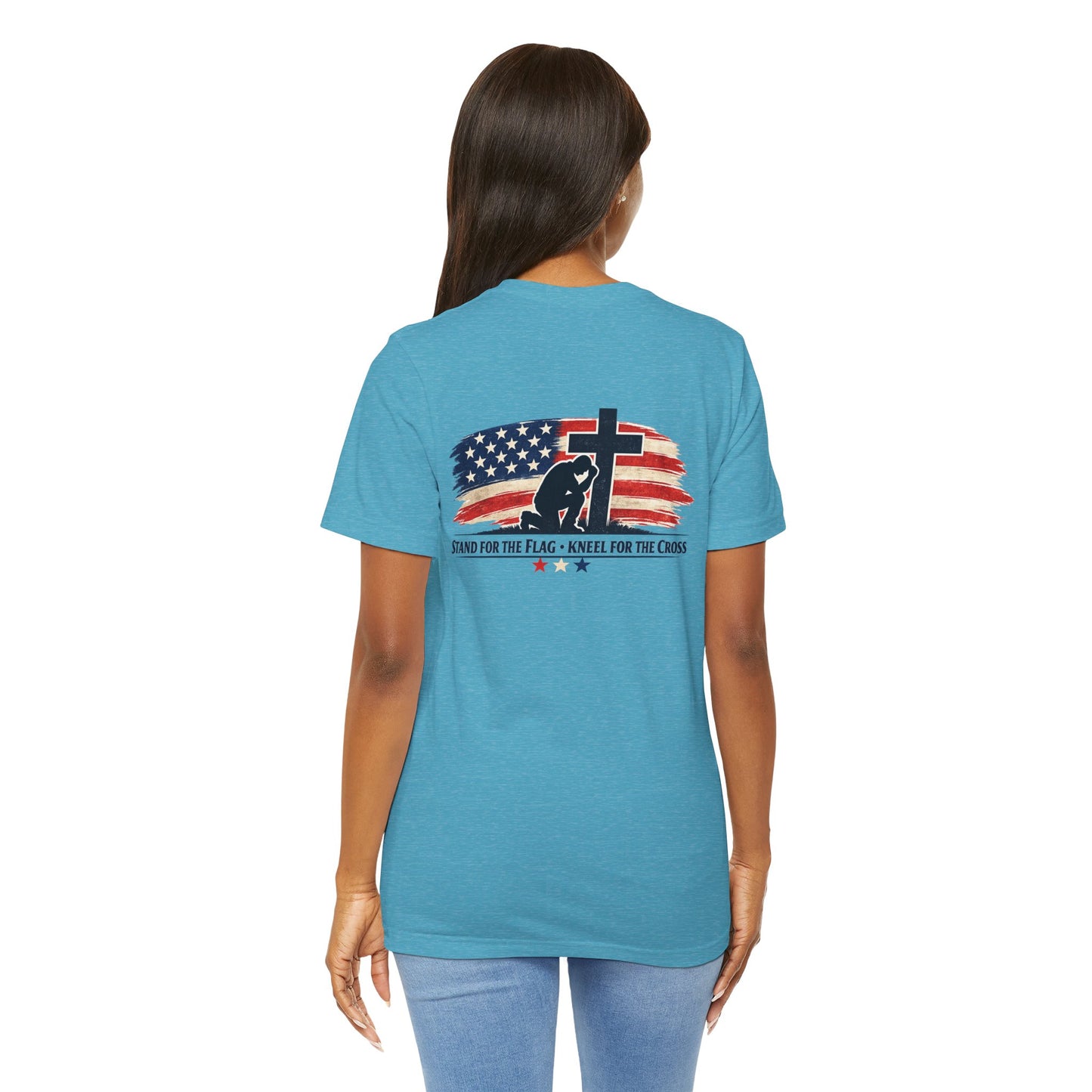 Patriotic Cross Tee – "Stand for the Flag, Kneel for the Cross" Short Sleeve T-Shirt