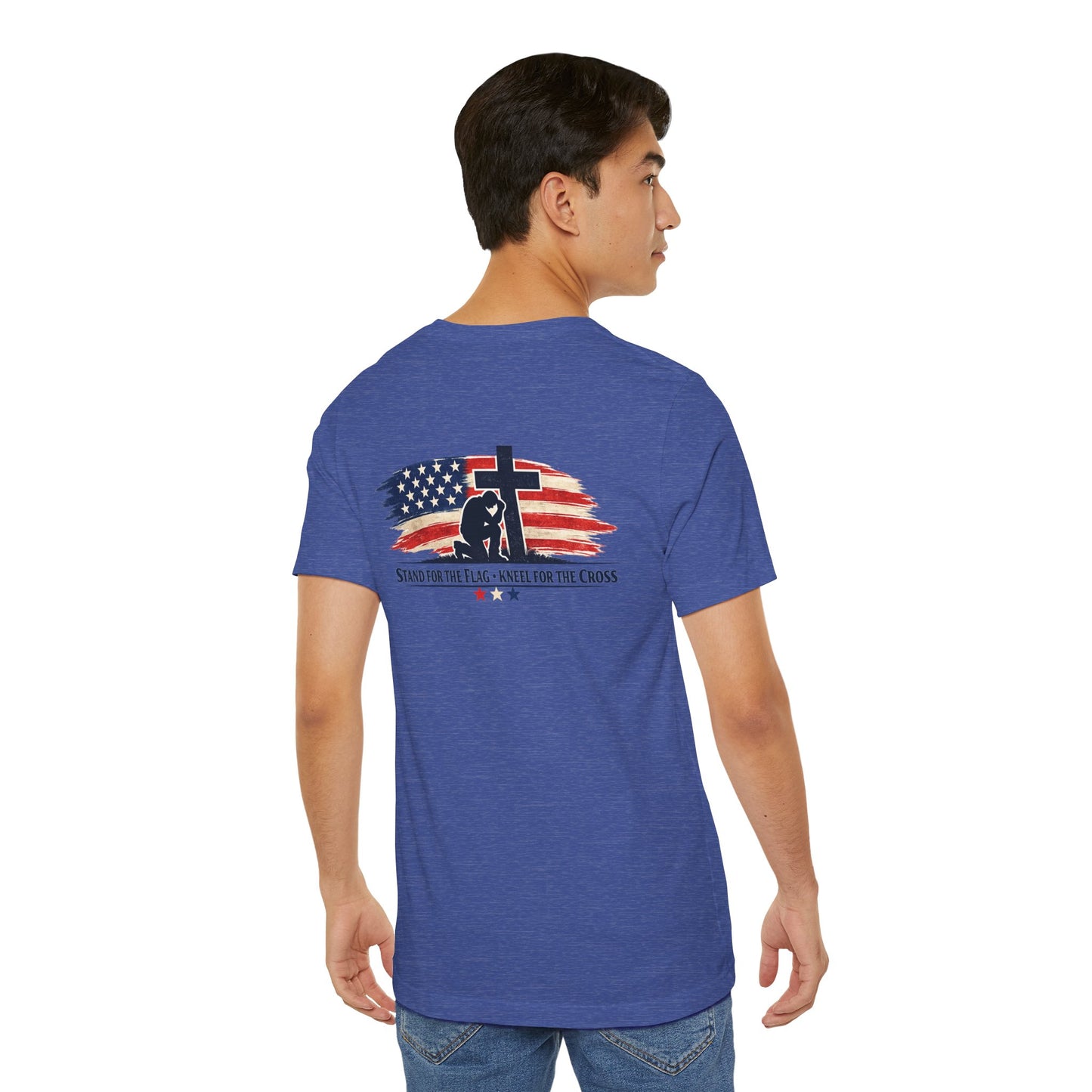 Patriotic Cross Tee – "Stand for the Flag, Kneel for the Cross" Short Sleeve T-Shirt