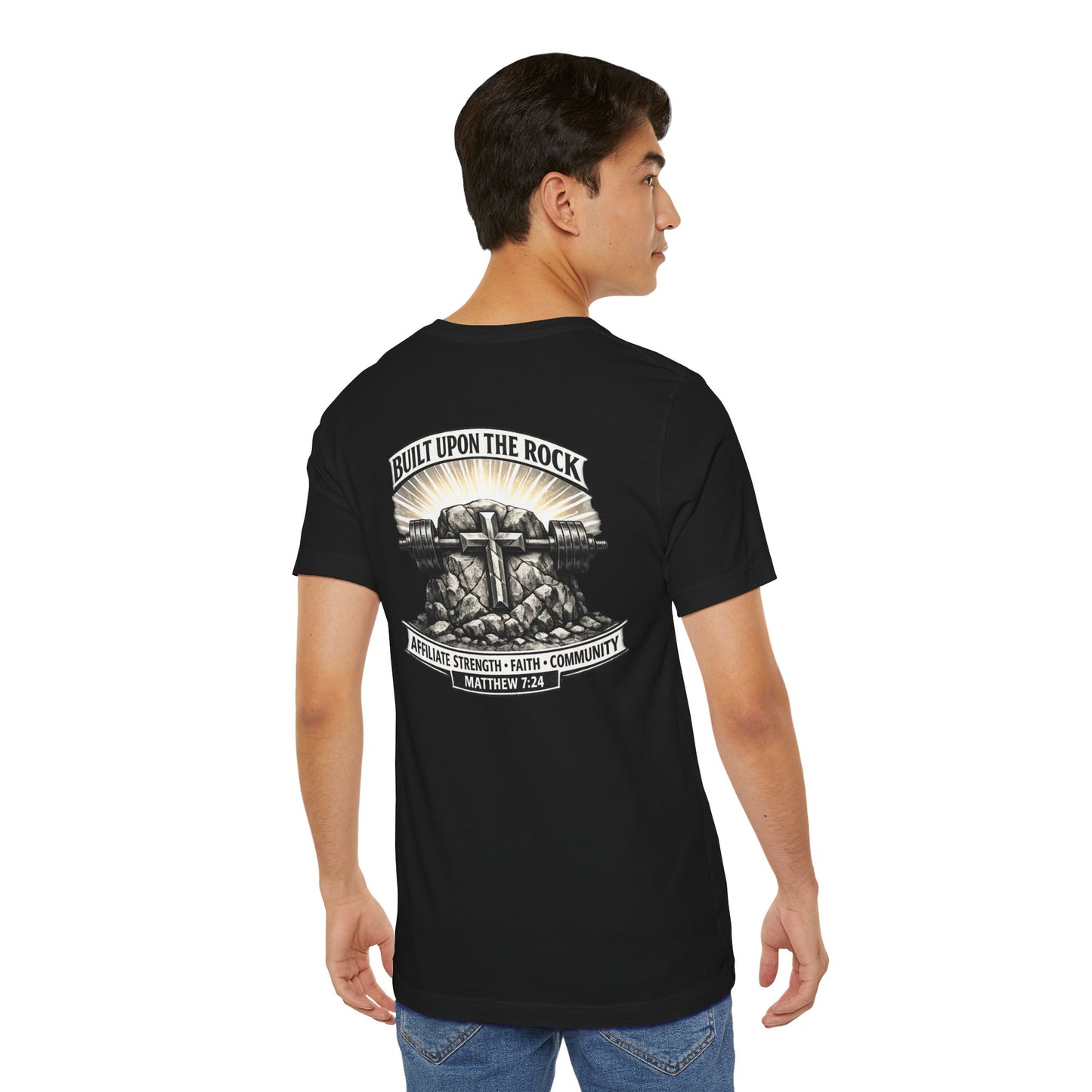 Built Upon the Rock T‑Shirt — Christian Faith Matthew 7:24 Graphic Tee