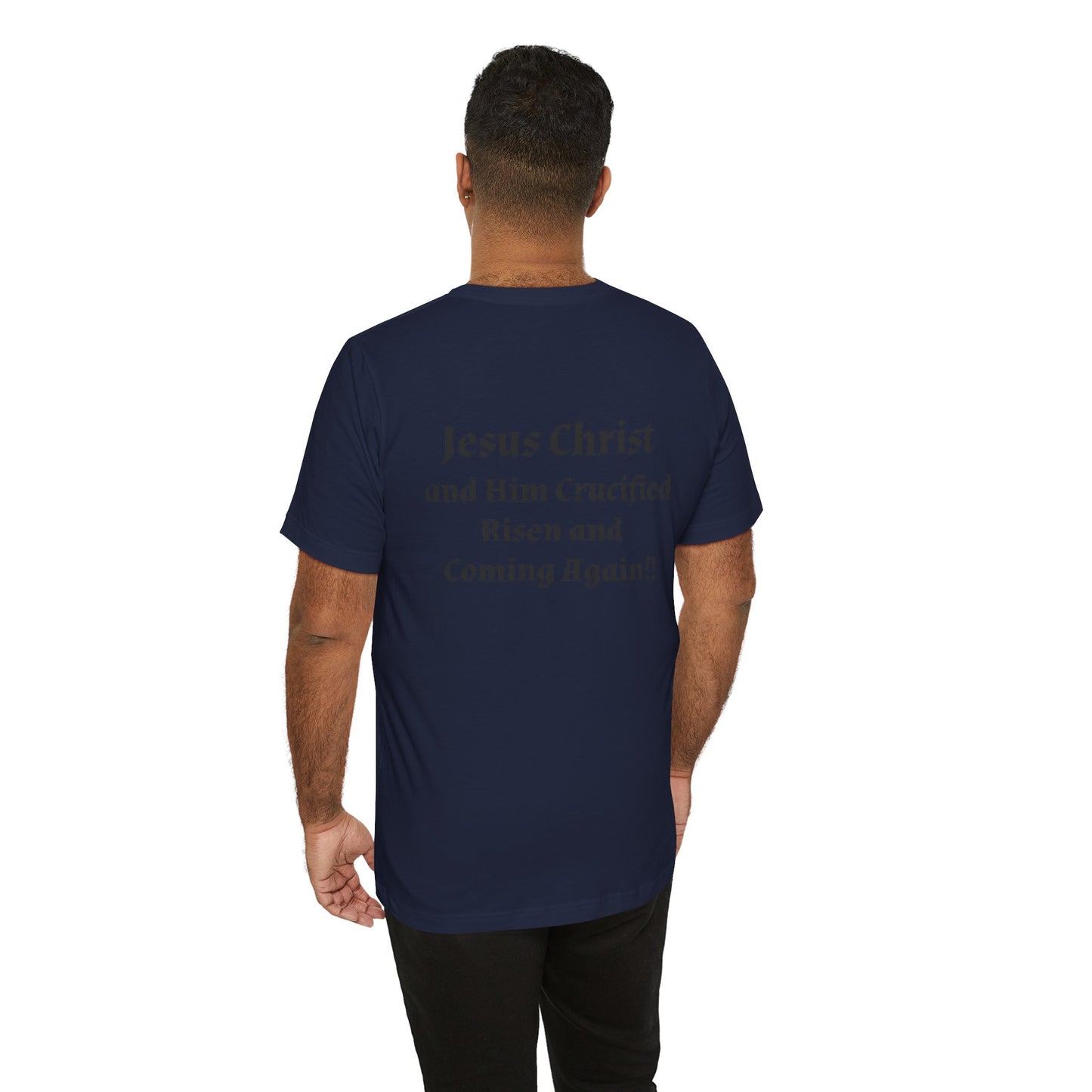 Jesus Christ (JC) Cross Tee — Crucified, Risen & Coming Again