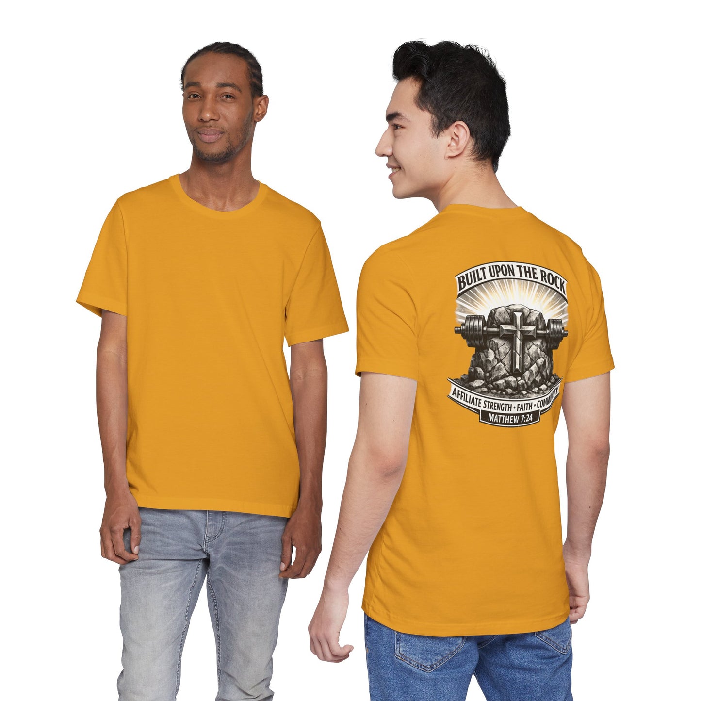 Built Upon the Rock T‑Shirt — Christian Faith Matthew 7:24 Graphic Tee