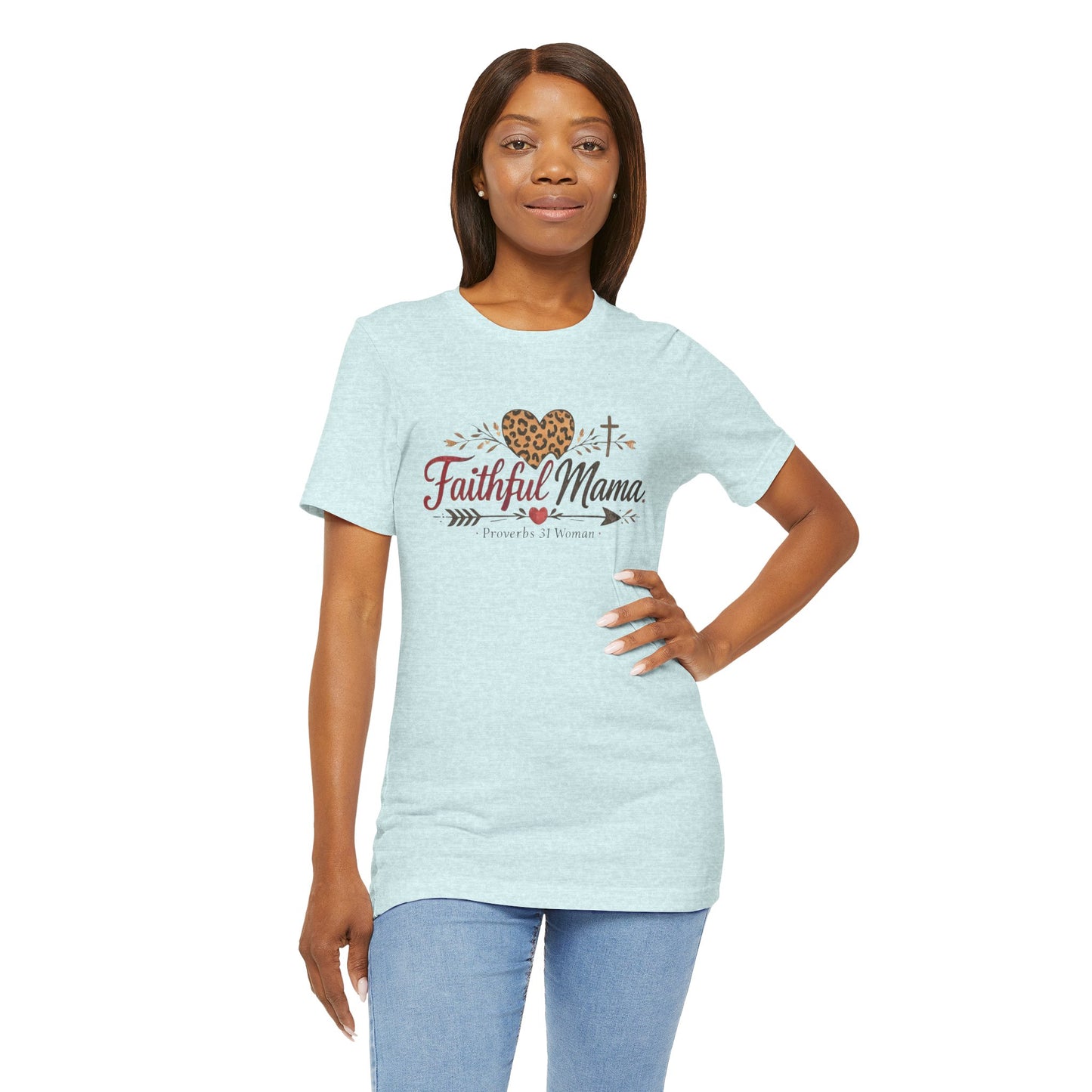 Faithful Mama T-Shirt - Leopard Heart Christian Mom Tee (Proverbs 31 Woman)