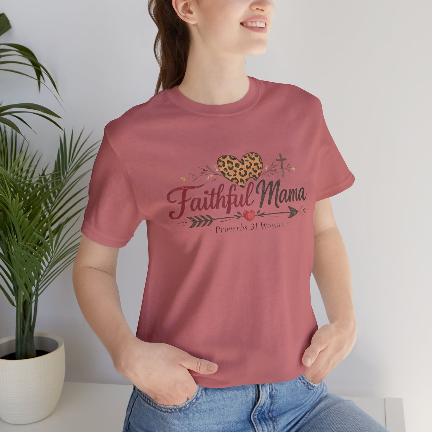 Faithful Mama T-Shirt - Leopard Heart Christian Mom Tee (Proverbs 31 Woman)