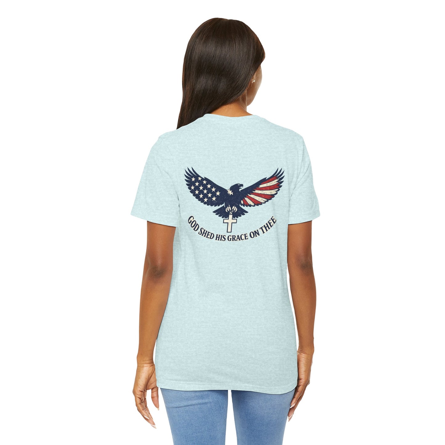 Patriotic Eagle T‑Shirt — "God Shed His Grace on Thee" Back Graphic Tee