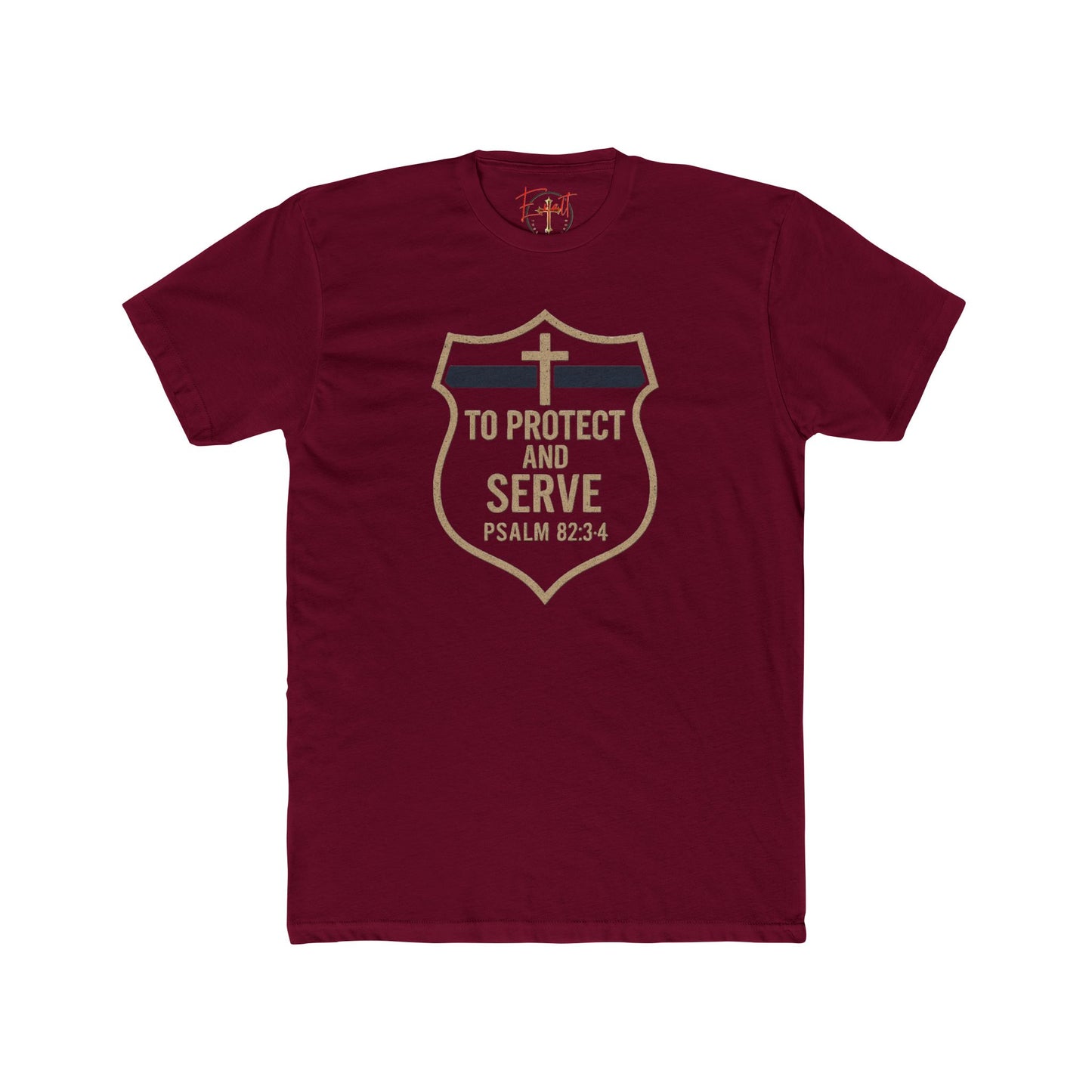 Blue Line "Serve and Protect" Christian Cross T-Shirt