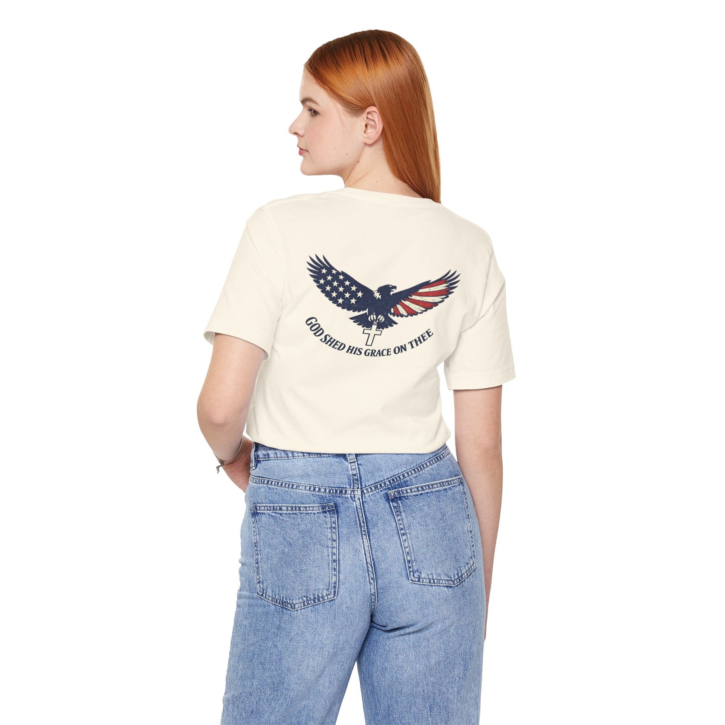 Patriotic Eagle T‑Shirt — "God Shed His Grace on Thee" Back Graphic Tee