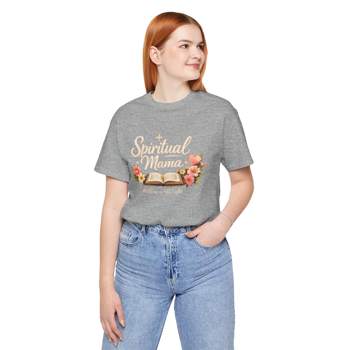 Spiritual Mama T-Shirt — "Walking in His Light" Floral Bible Tee