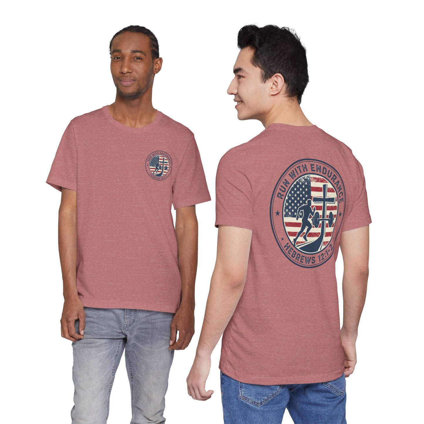 Hebrews 12:1-2 'Run With Endurance' T-Shirt — Inspirational Christian Tee