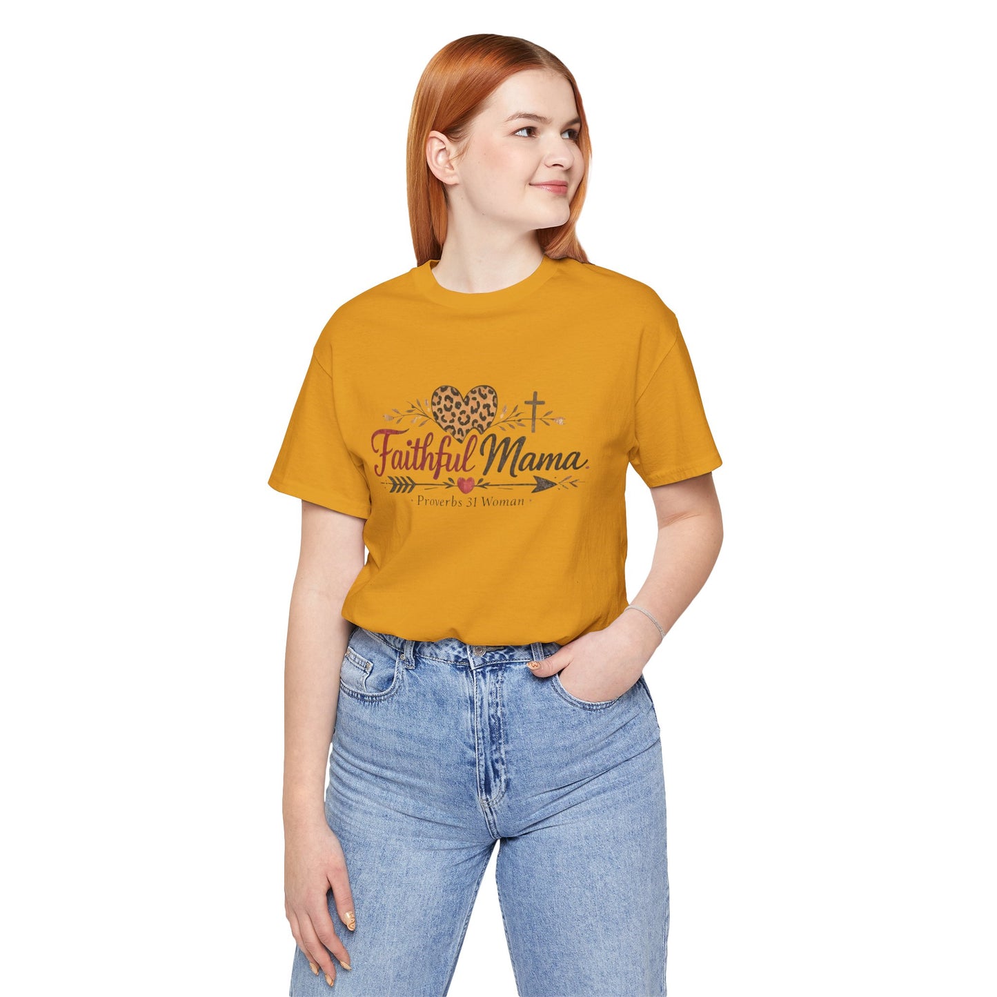 Faithful Mama T-Shirt - Leopard Heart Christian Mom Tee (Proverbs 31 Woman)