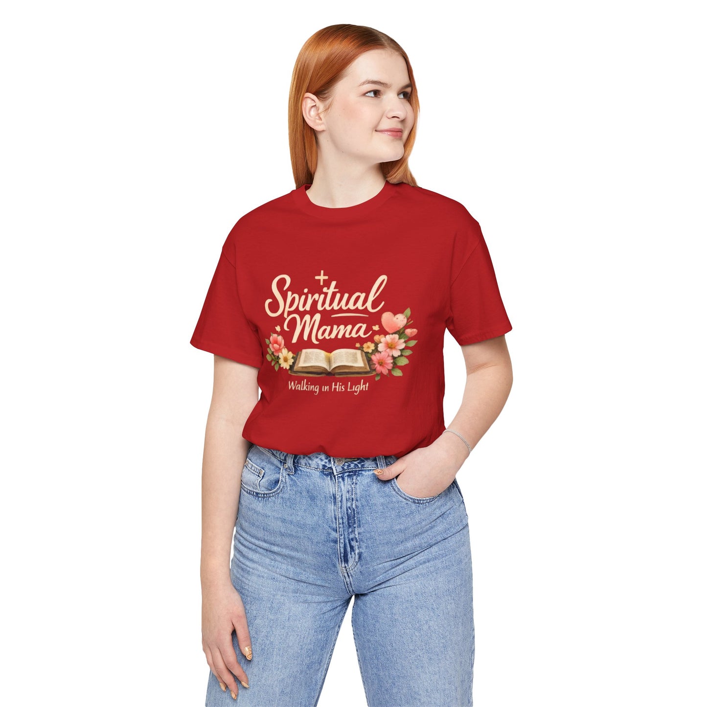 Spiritual Mama T-Shirt — "Walking in His Light" Floral Bible Tee