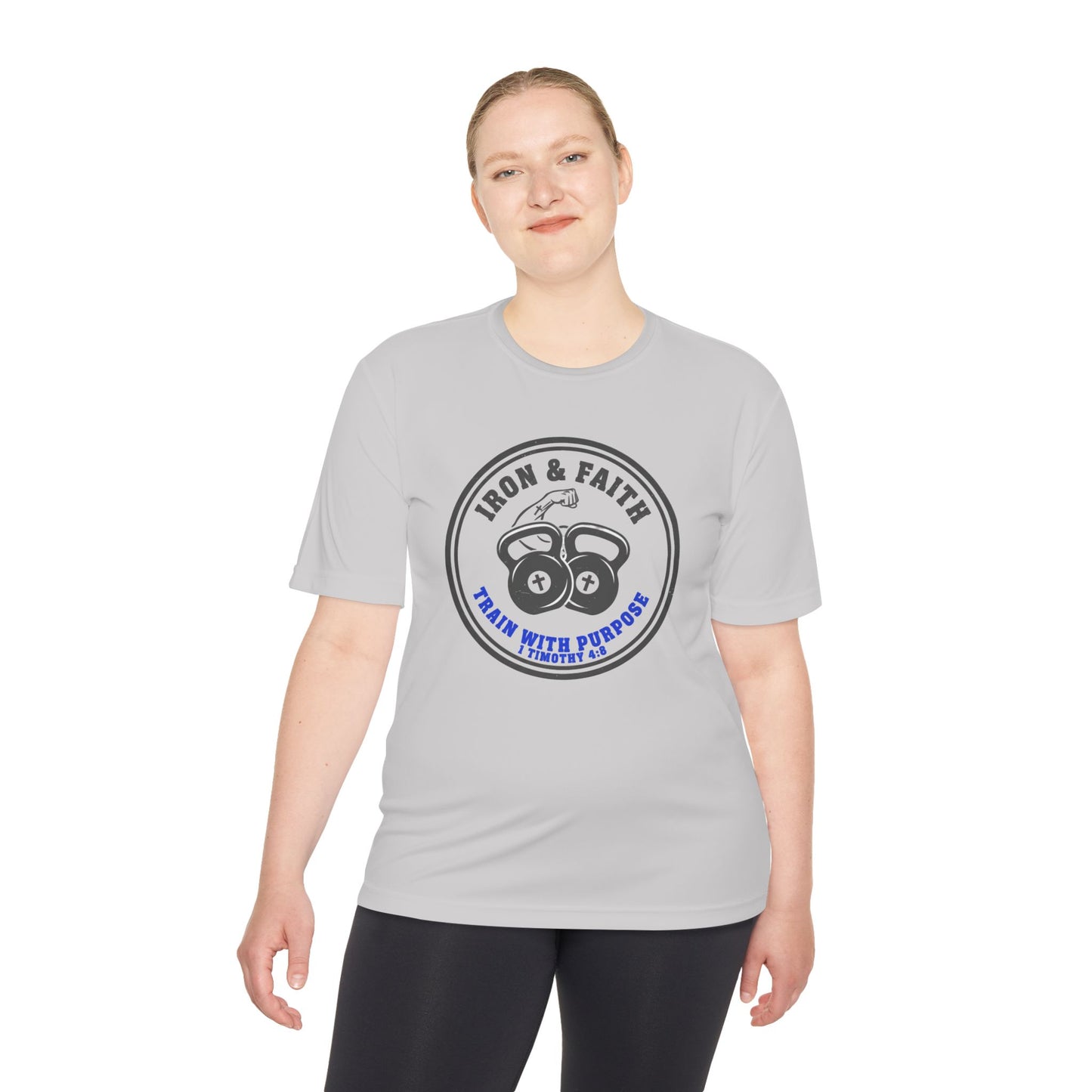 Iron & Faith Training Tee — 1 Timothy 4:8 Workout Shirt