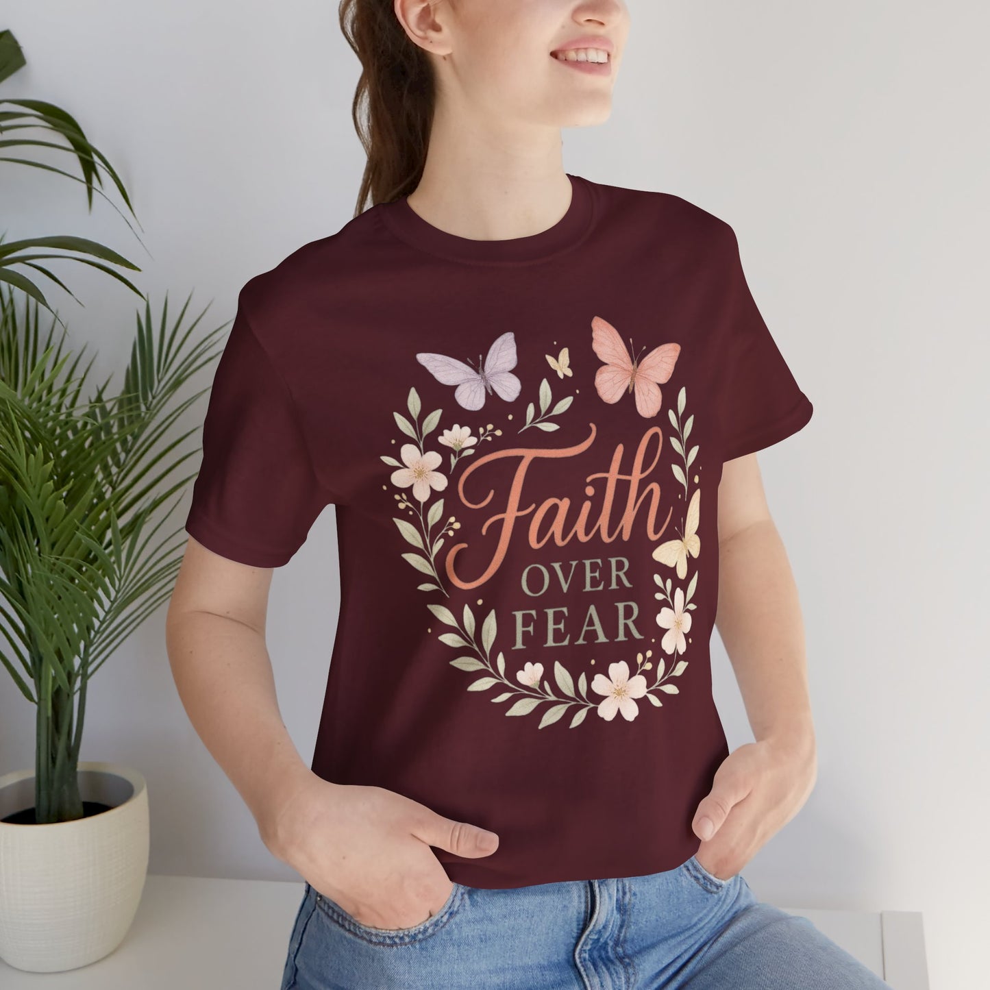 Faith Over Fear T-Shirt — Floral Butterfly Inspirational Tee