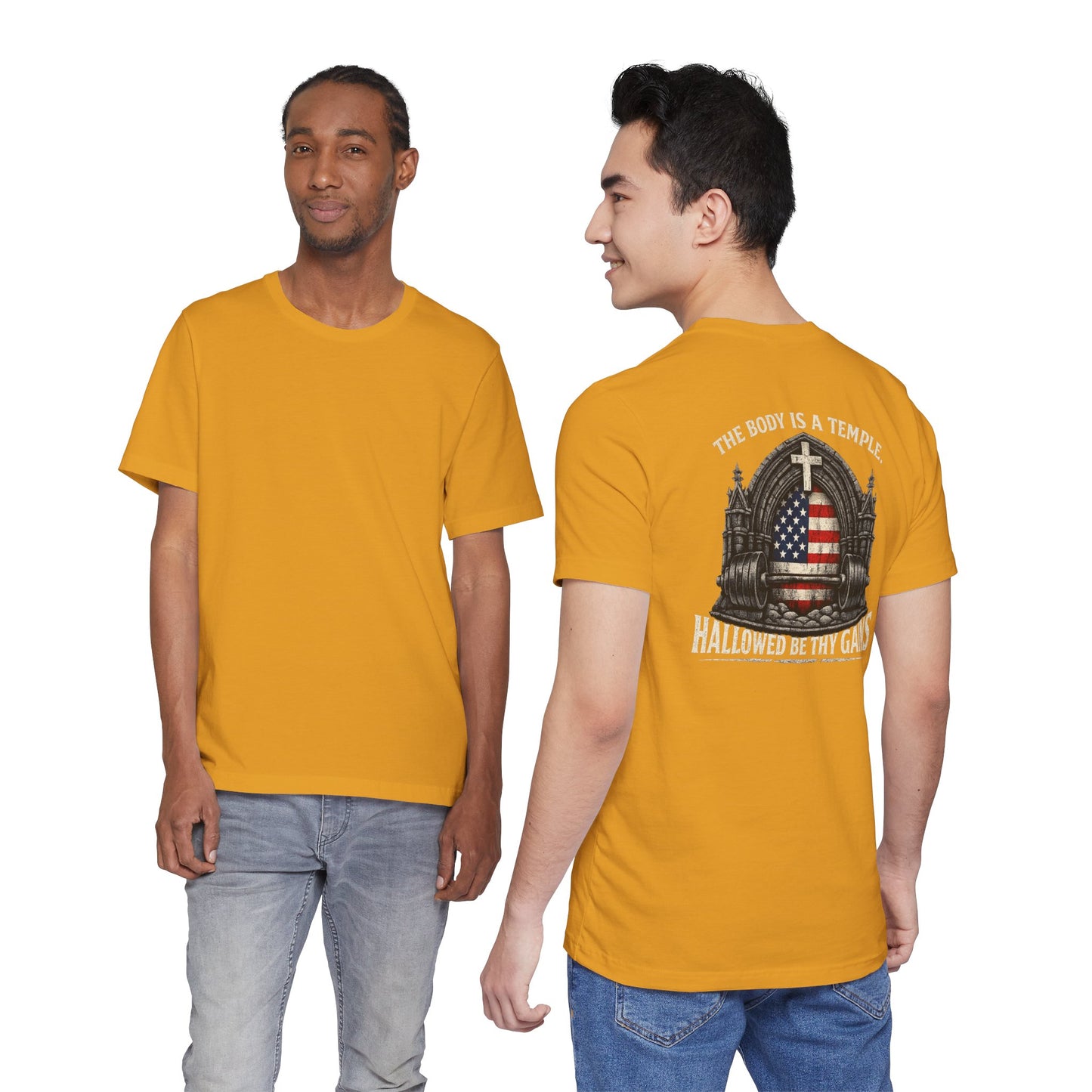 Patriotic Gym Tee — “The Body Is a Temple” American Flag Fitness T-Shirt