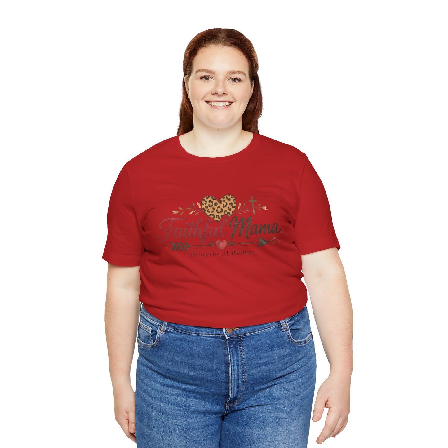 Faithful Mama T-Shirt - Leopard Heart Christian Mom Tee (Proverbs 31 Woman)
