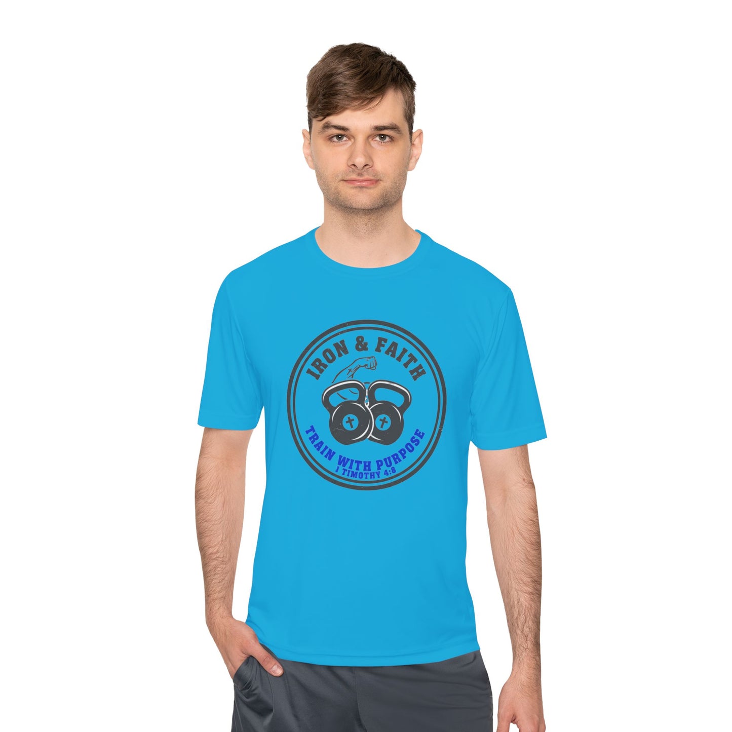 Iron & Faith Training Tee — 1 Timothy 4:8 Workout Shirt