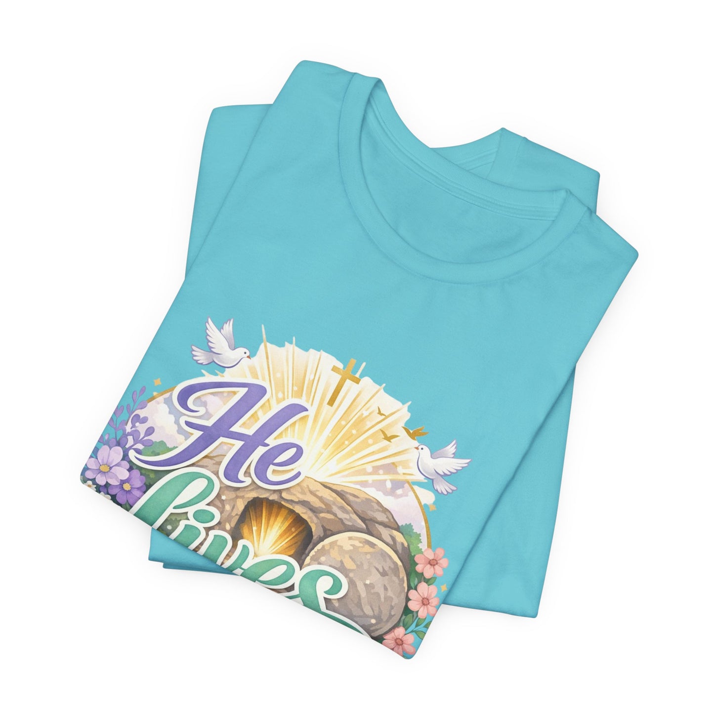 He Lives Jesus Tomb Tee — Christian Easter T‑Shirt