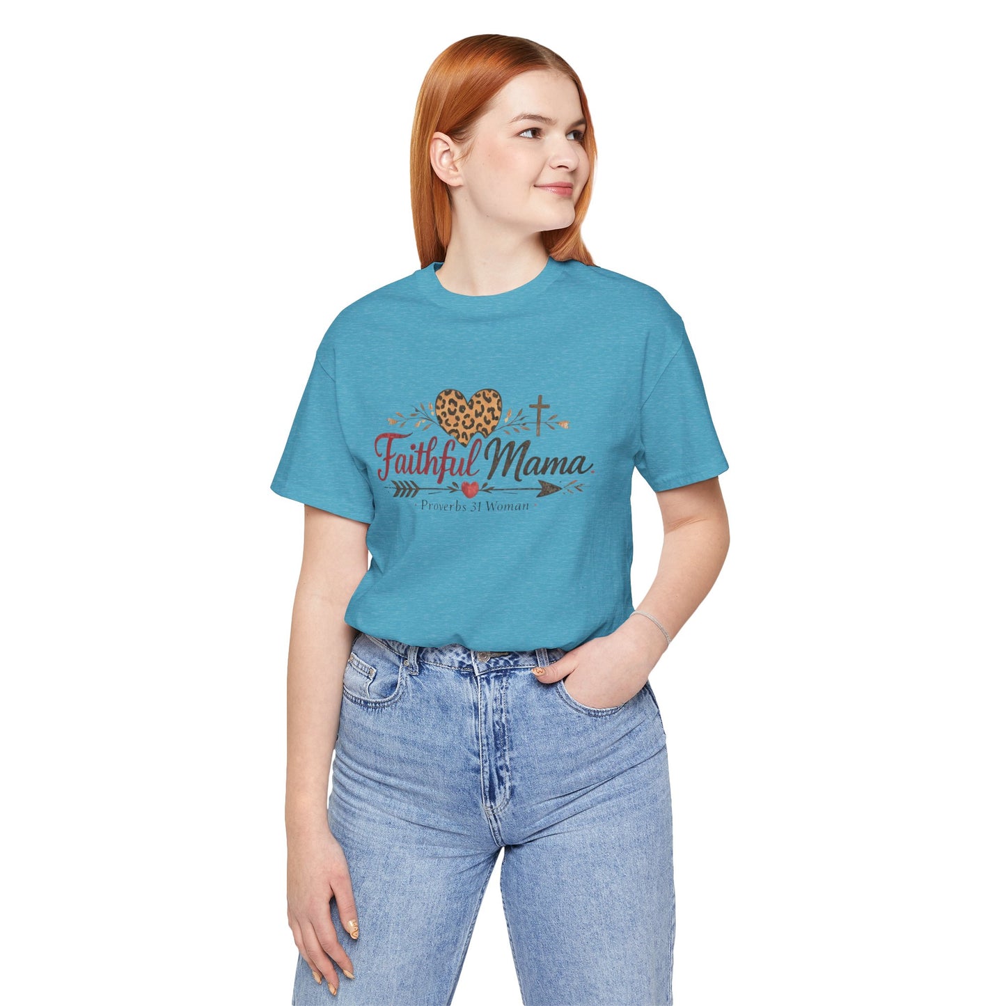 Faithful Mama T-Shirt - Leopard Heart Christian Mom Tee (Proverbs 31 Woman)