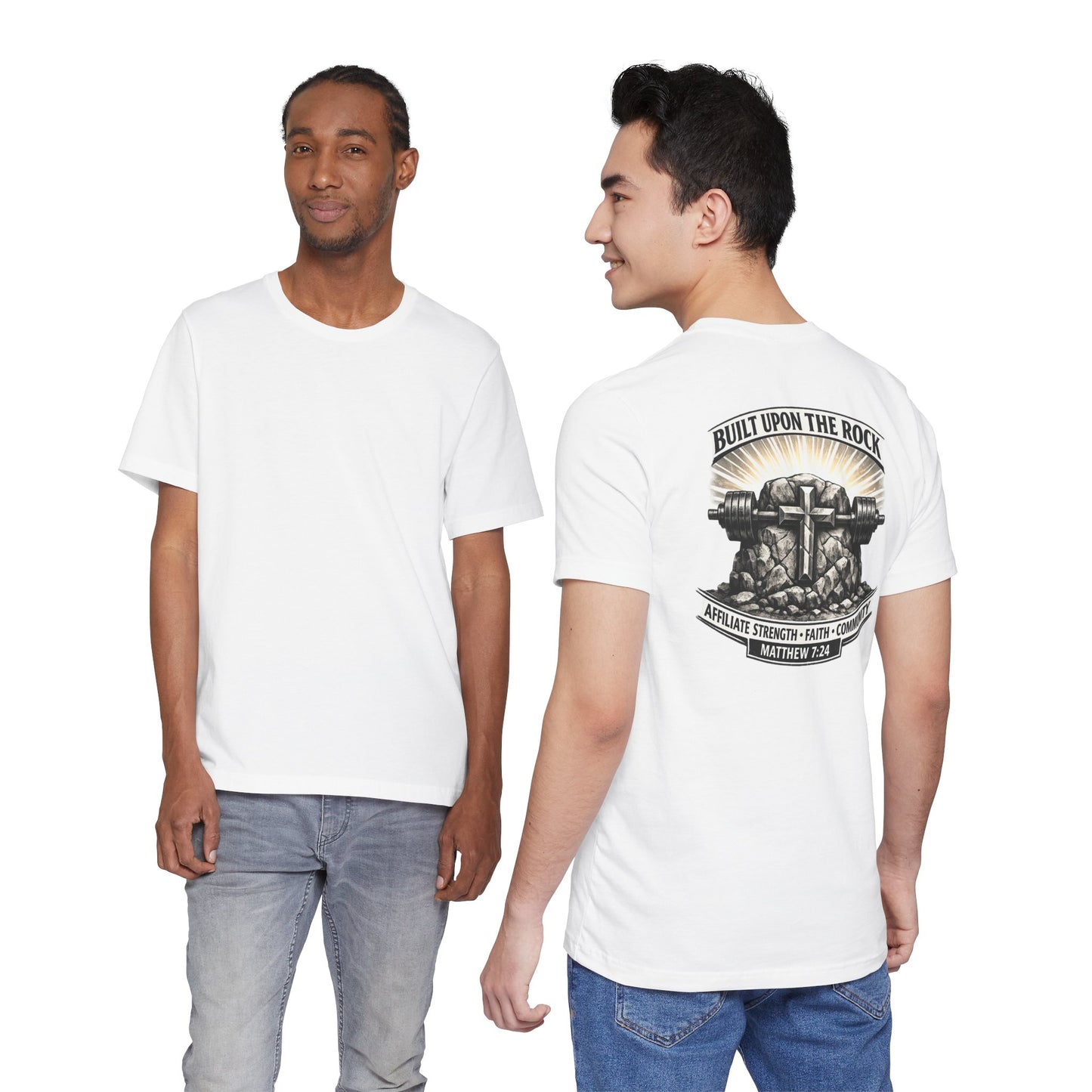 Built Upon the Rock T‑Shirt — Christian Faith Matthew 7:24 Graphic Tee