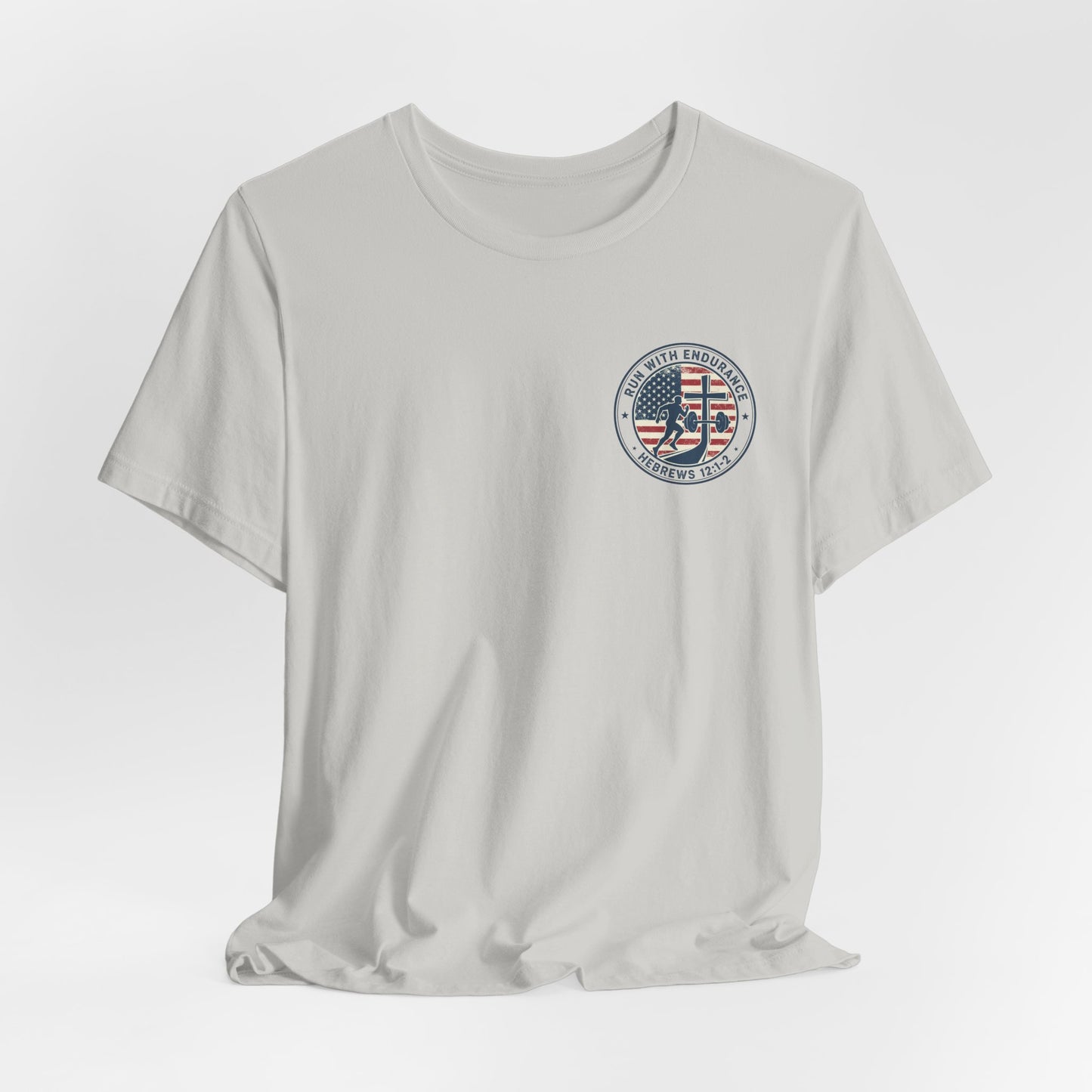 Hebrews 12:1-2 'Run With Endurance' T-Shirt — Inspirational Christian Tee