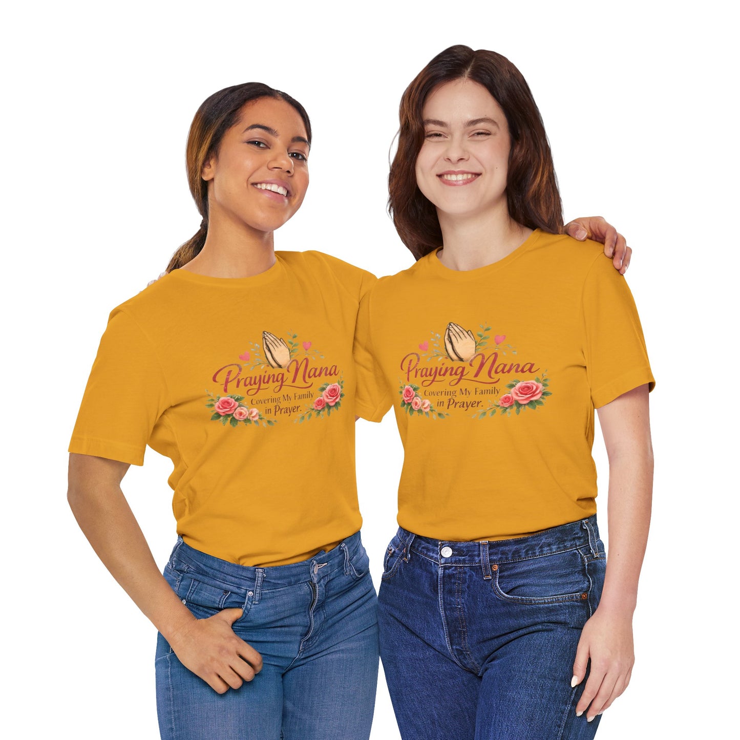 Praying Nana T-Shirt – Floral Praying Hands "Covering My Family in Prayer" Grandma Gift