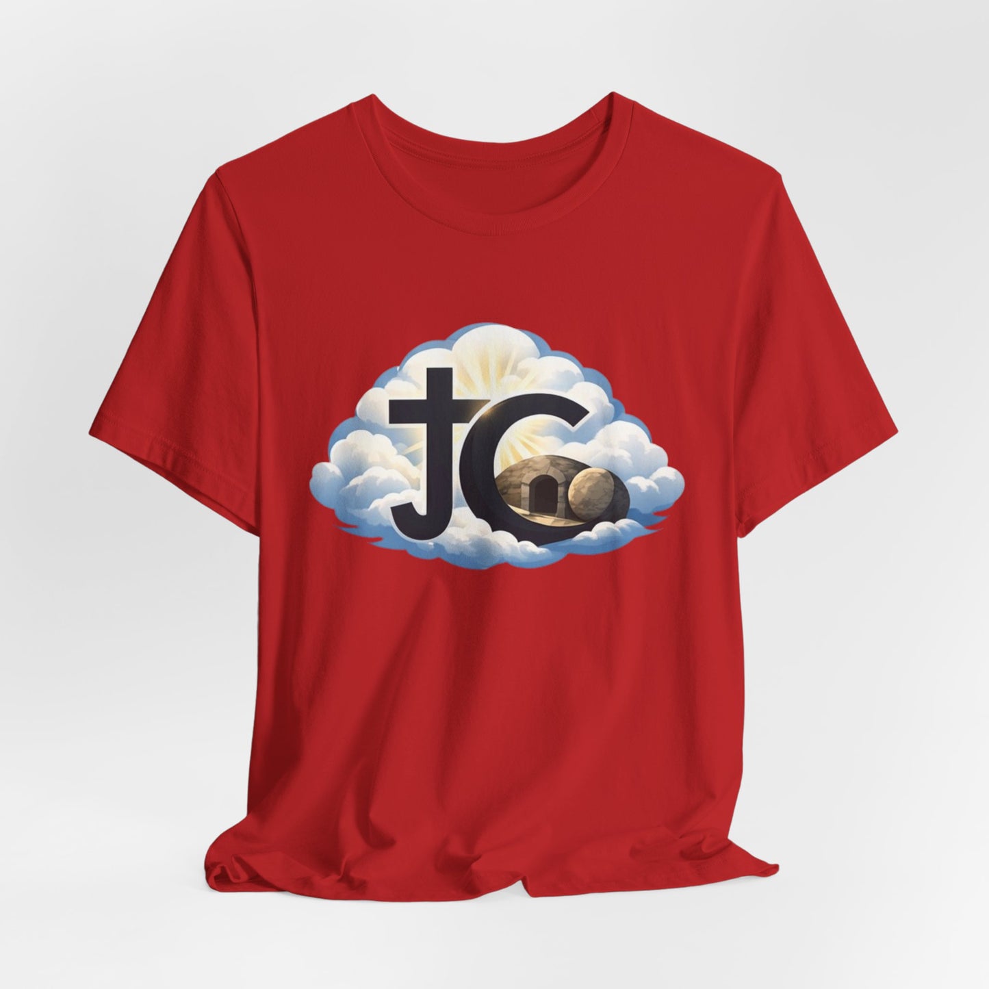 Jesus Christ (JC) Cross Tee — Crucified, Risen & Coming Again