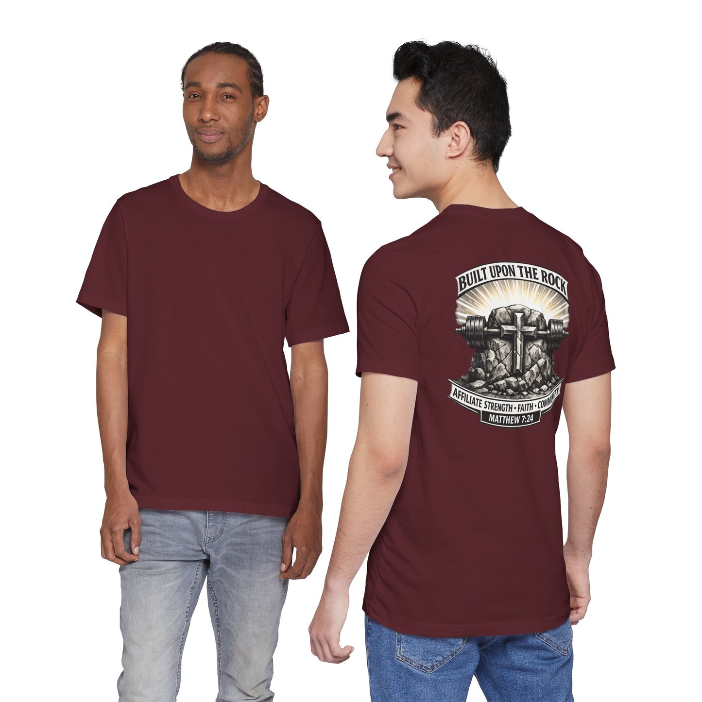 Built Upon the Rock T‑Shirt — Christian Faith Matthew 7:24 Graphic Tee
