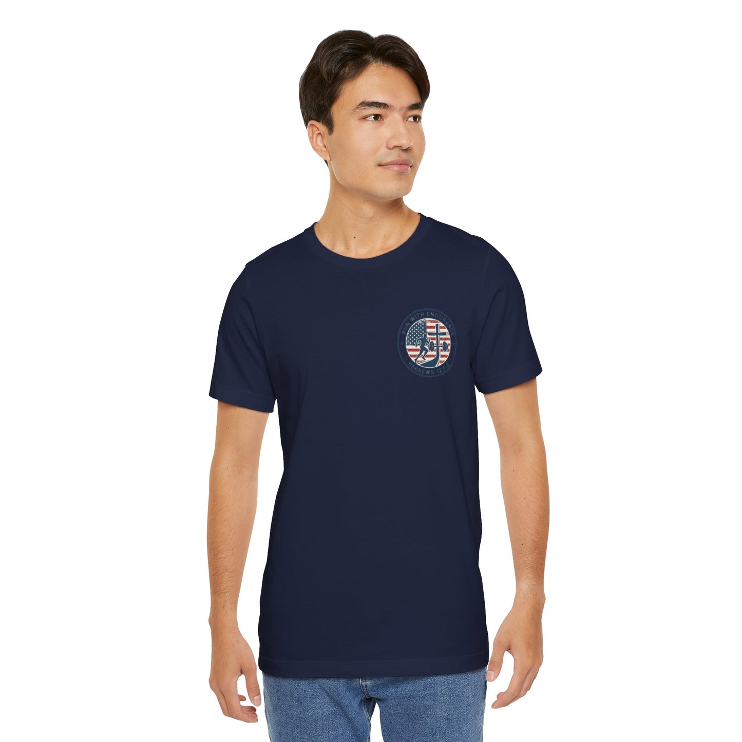 Hebrews 12:1-2 'Run With Endurance' T-Shirt — Inspirational Christian Tee