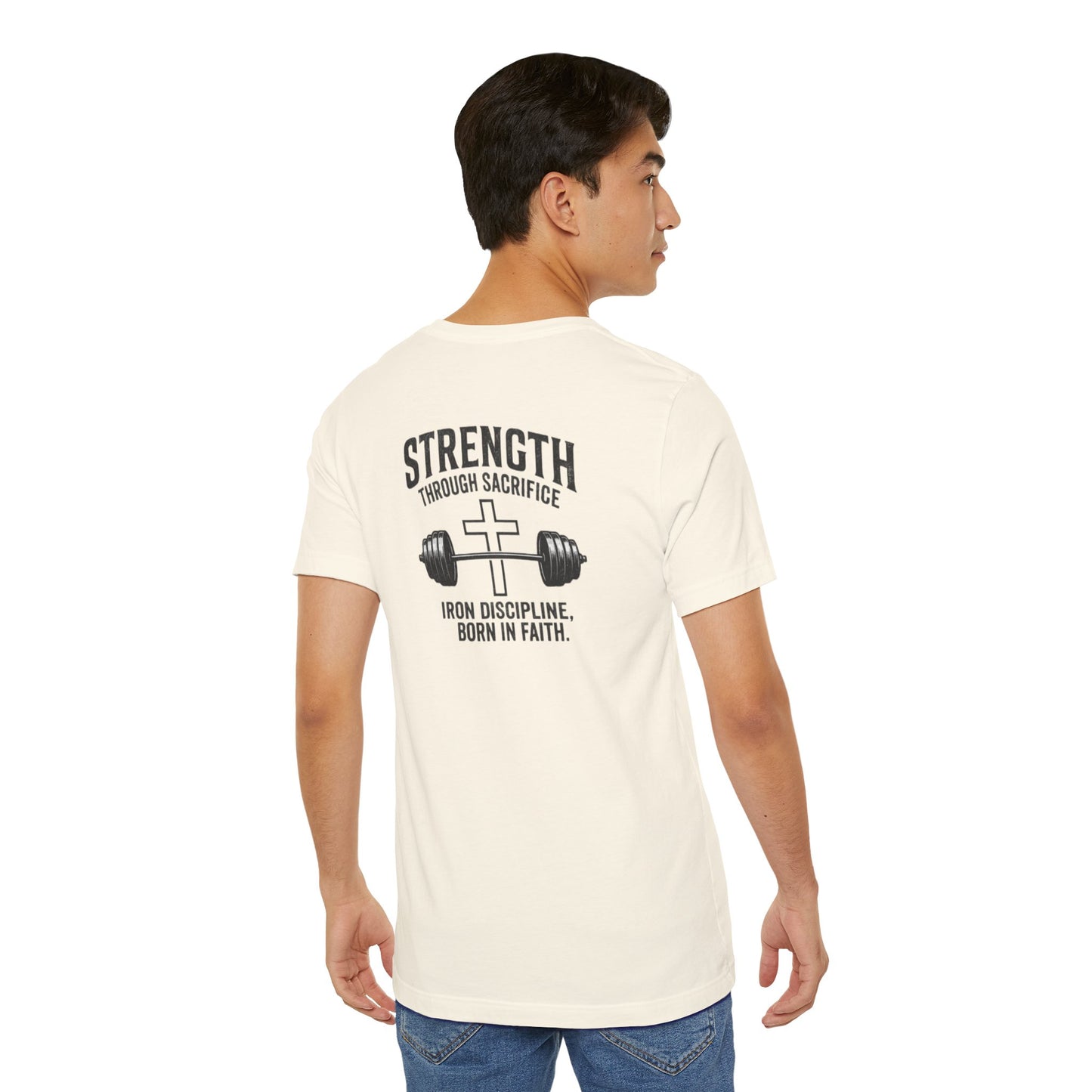 Strength Through Sacrifice Tee — Faith & Fitness Workout T‑Shirt