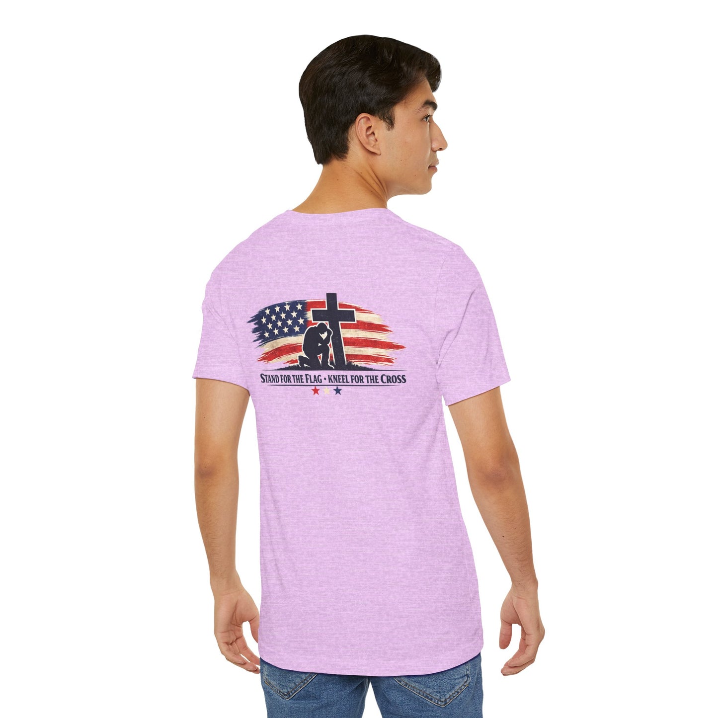 Patriotic Cross Tee – "Stand for the Flag, Kneel for the Cross" Short Sleeve T-Shirt