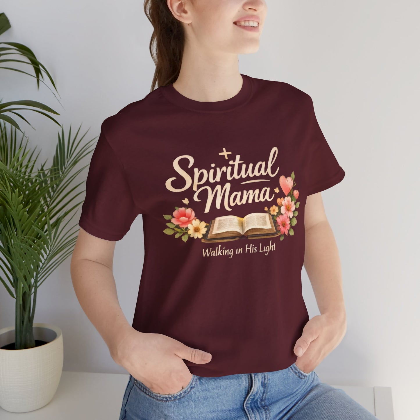 Spiritual Mama T-Shirt — "Walking in His Light" Floral Bible Tee