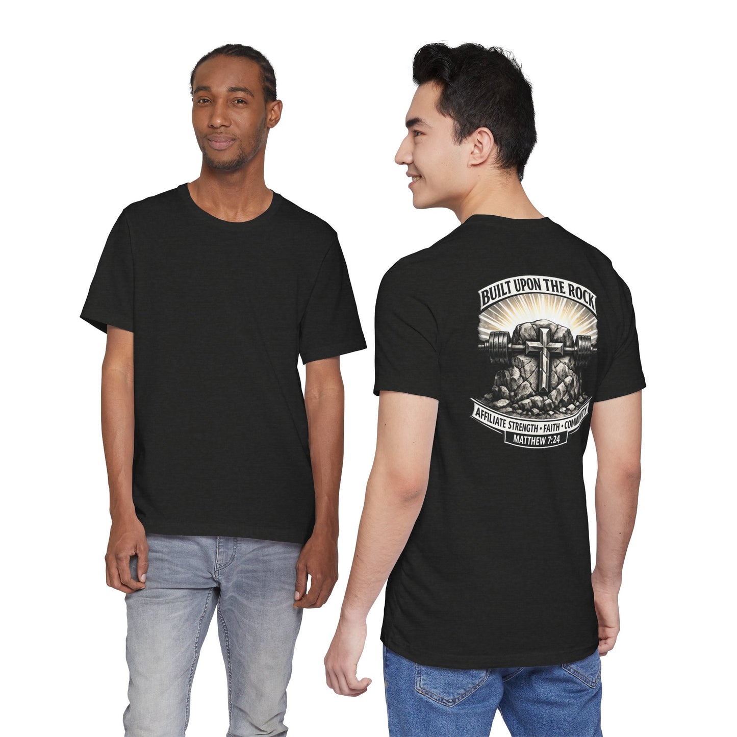 Built Upon the Rock T‑Shirt — Christian Faith Matthew 7:24 Graphic Tee