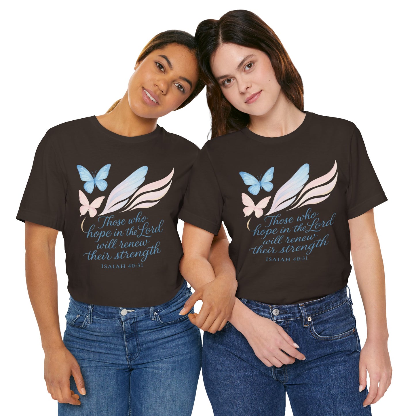 Inspirational Scripture T-Shirt – "Those Who Hope in the Lord" Isaiah 40:31, Pastel Butterflies