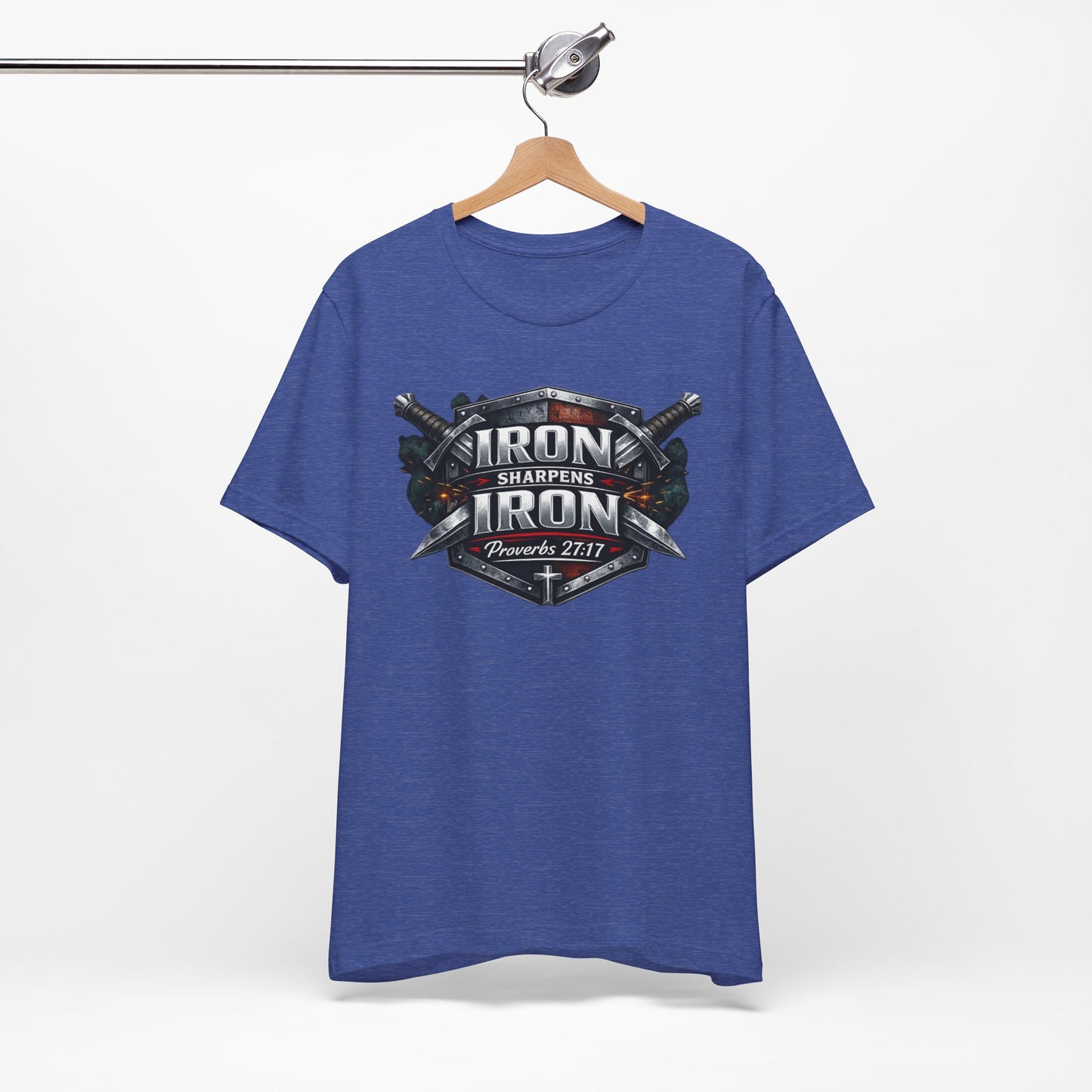 Iron Sharpens Iron T-Shirt — Faith-Based Proverbs 27:17 Graphic Tee