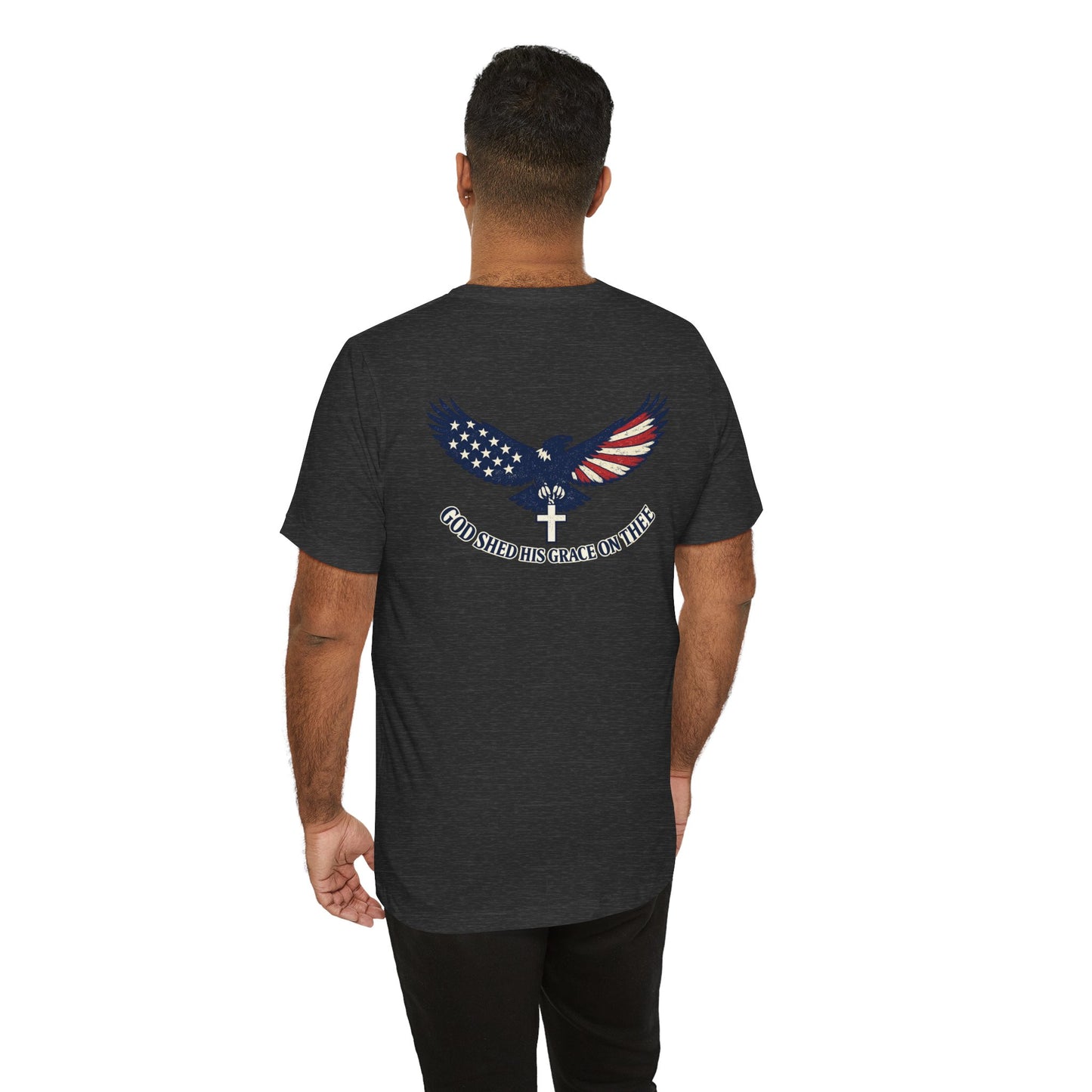 Patriotic Eagle T‑Shirt — "God Shed His Grace on Thee" Back Graphic Tee