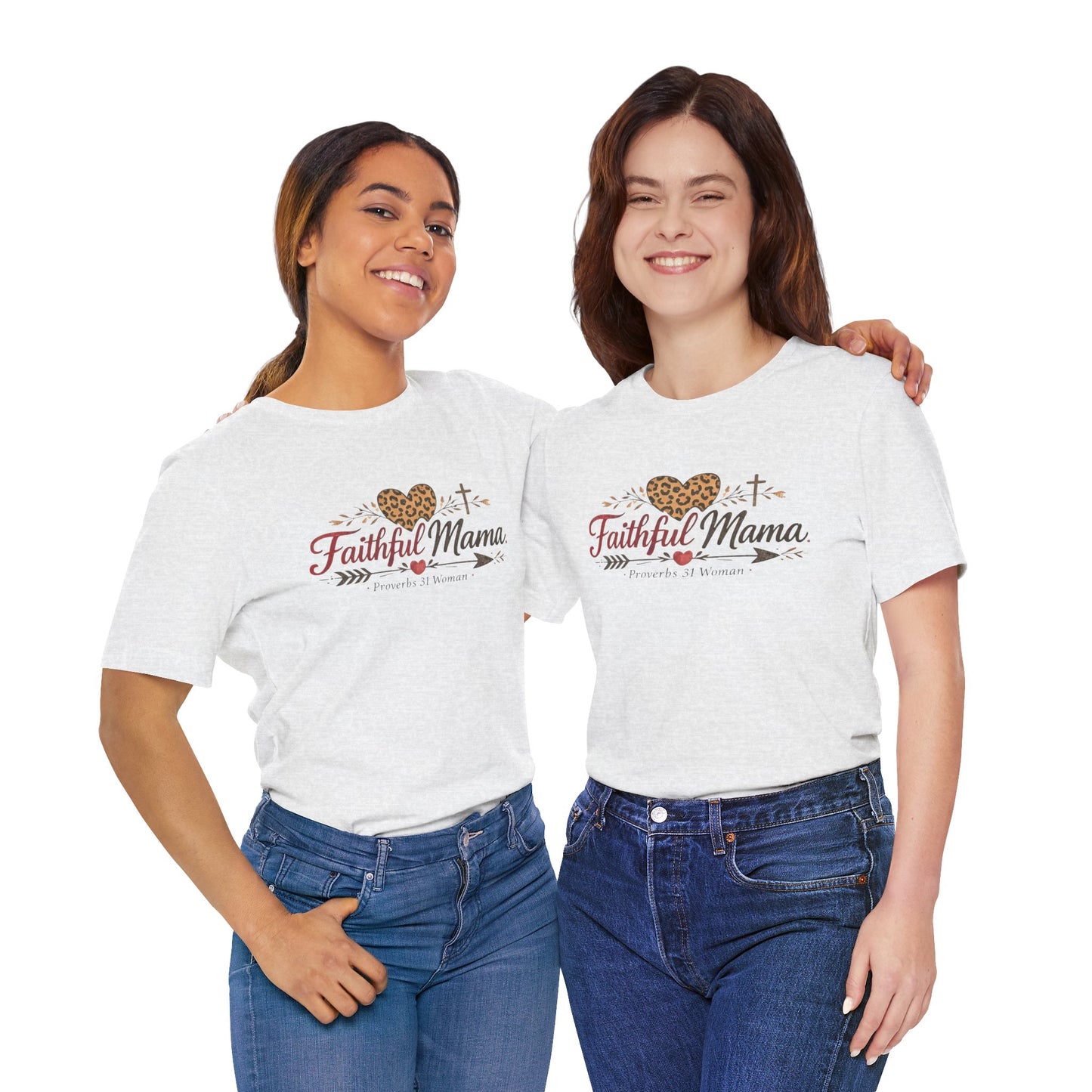 Faithful Mama T-Shirt - Leopard Heart Christian Mom Tee (Proverbs 31 Woman)